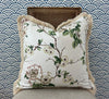 Schumacher Betty Chintz Pillow in Quiet Pink Embellished with Beige Brush Trim. Decorative High End Pillows, Designer Pillow Covers