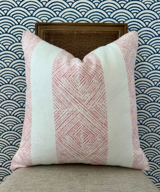 Thibaut Clipperton Stripe in Pink an White. Lumbar Geometric Pillow Cover, Euro Sham Covers in Red and Blue, Designer Pillows