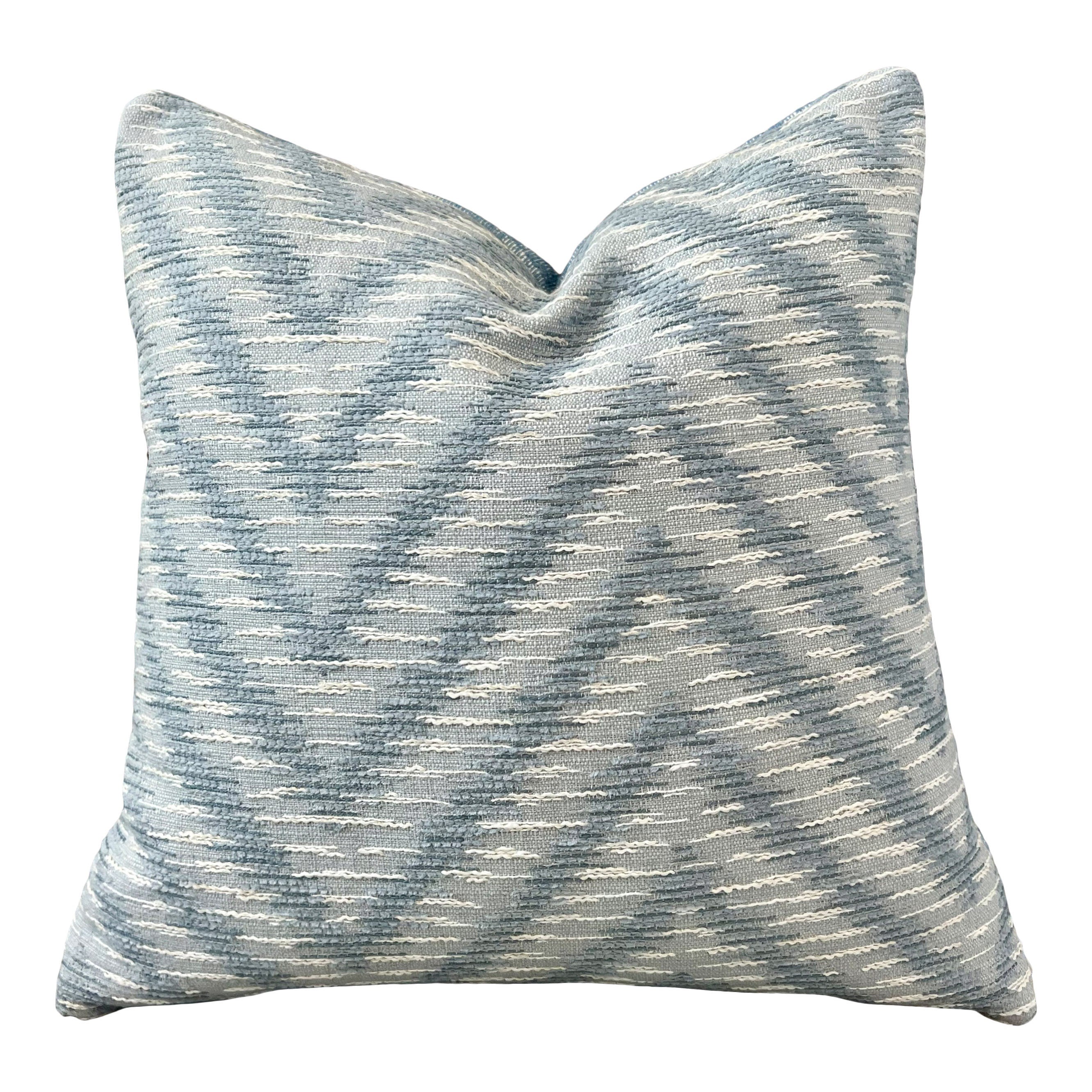 Outdoor/ Indoor Aliso Striped Pillow in Powder Blue. Designer Woven Decorative Sunbrella Outdoor Pillow Cover Light Blue, High End Pillows