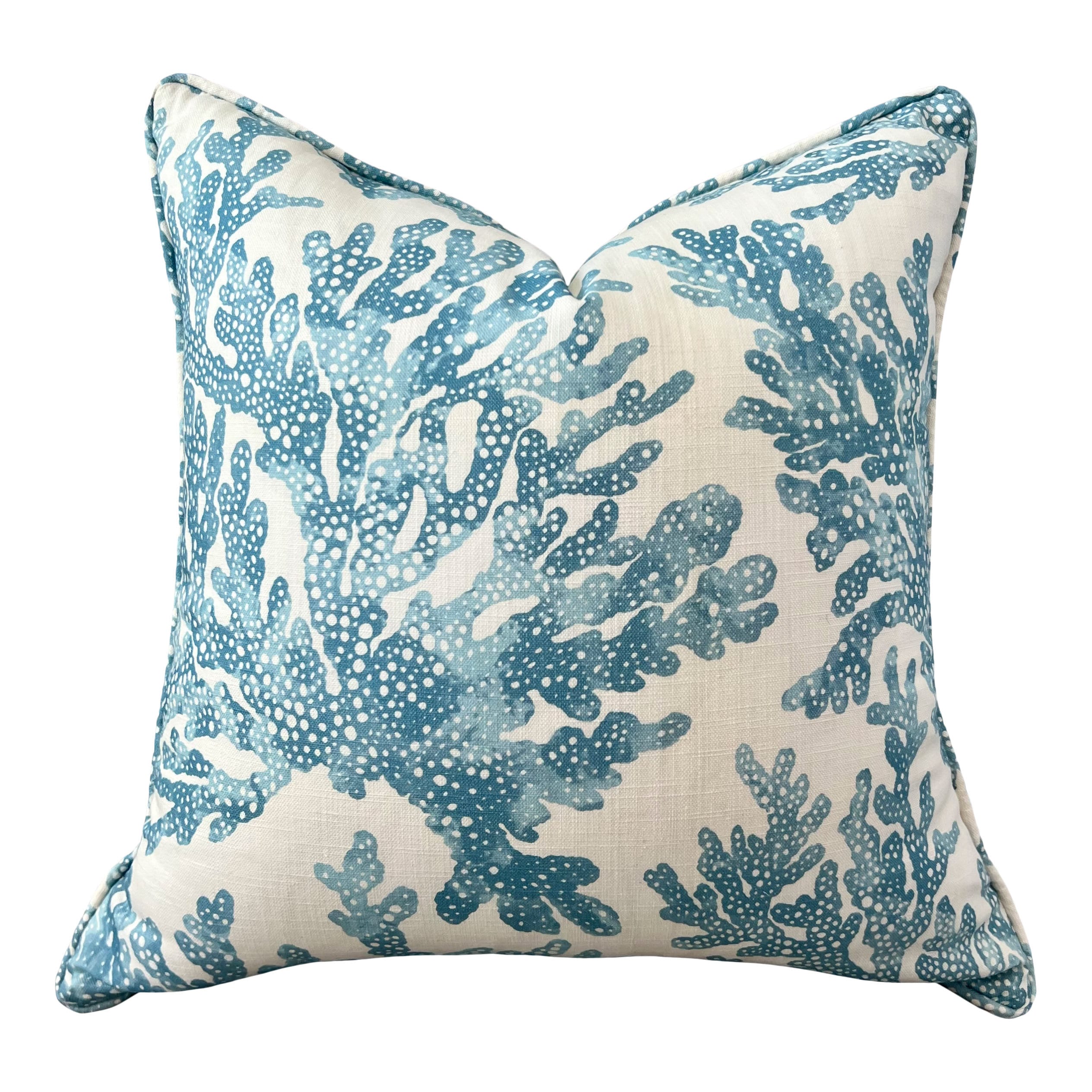 Thibaut Marine Coral Pillow Cover in Blue. Lumbar Coastal Pillow, Designer Beach House Pillow, Tropical Accent Pillow, Lumbar Throw Pillow