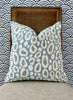 Thibaut Kenzo Indoor Outdoor Pillow in Powder Blue. Outdoor Designer Pillows, High End Pillows, Light Blue Animal Print Modern Pillow