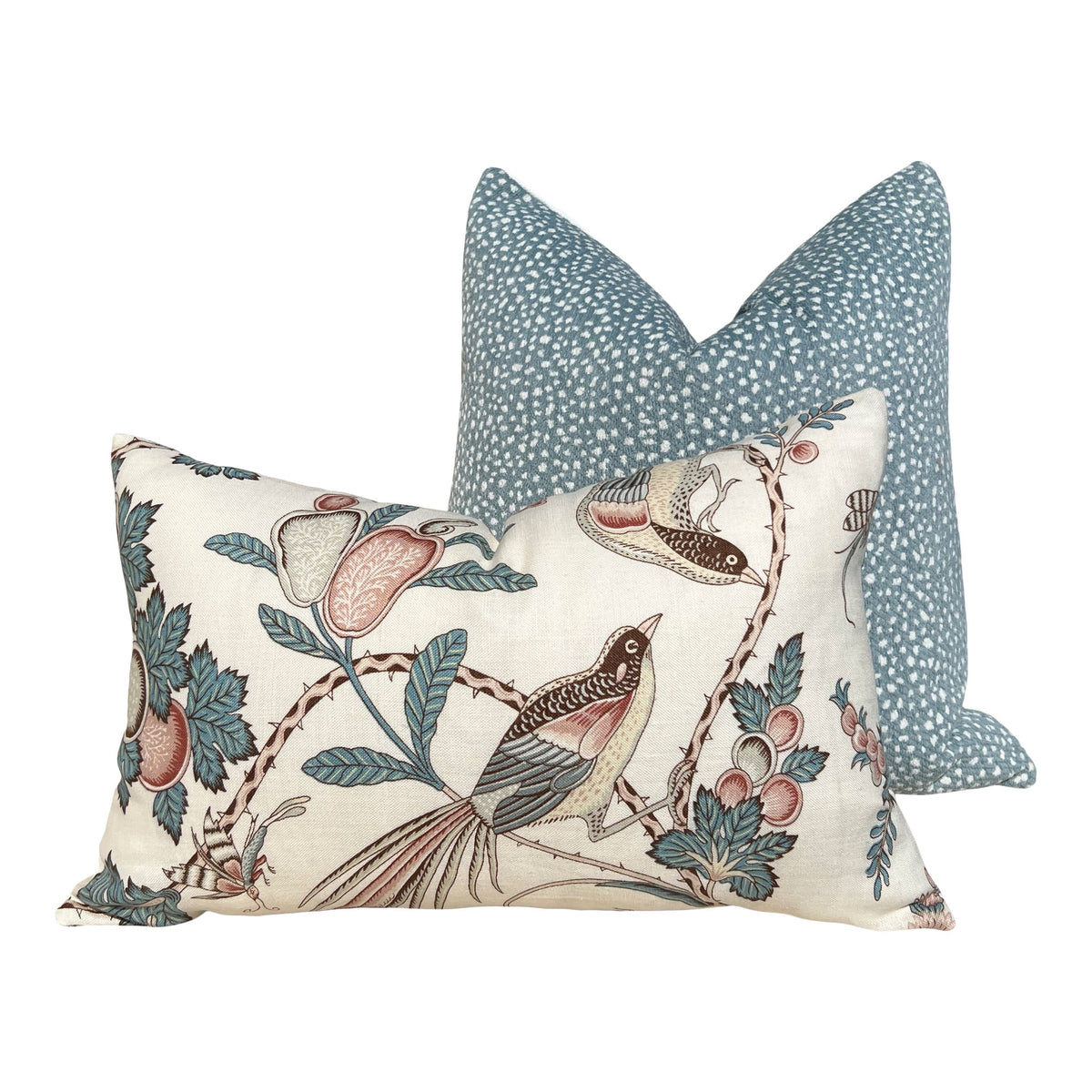 Schumacher Campagne Lumbar Decorative Pillow in Peacock, Rouge Color.