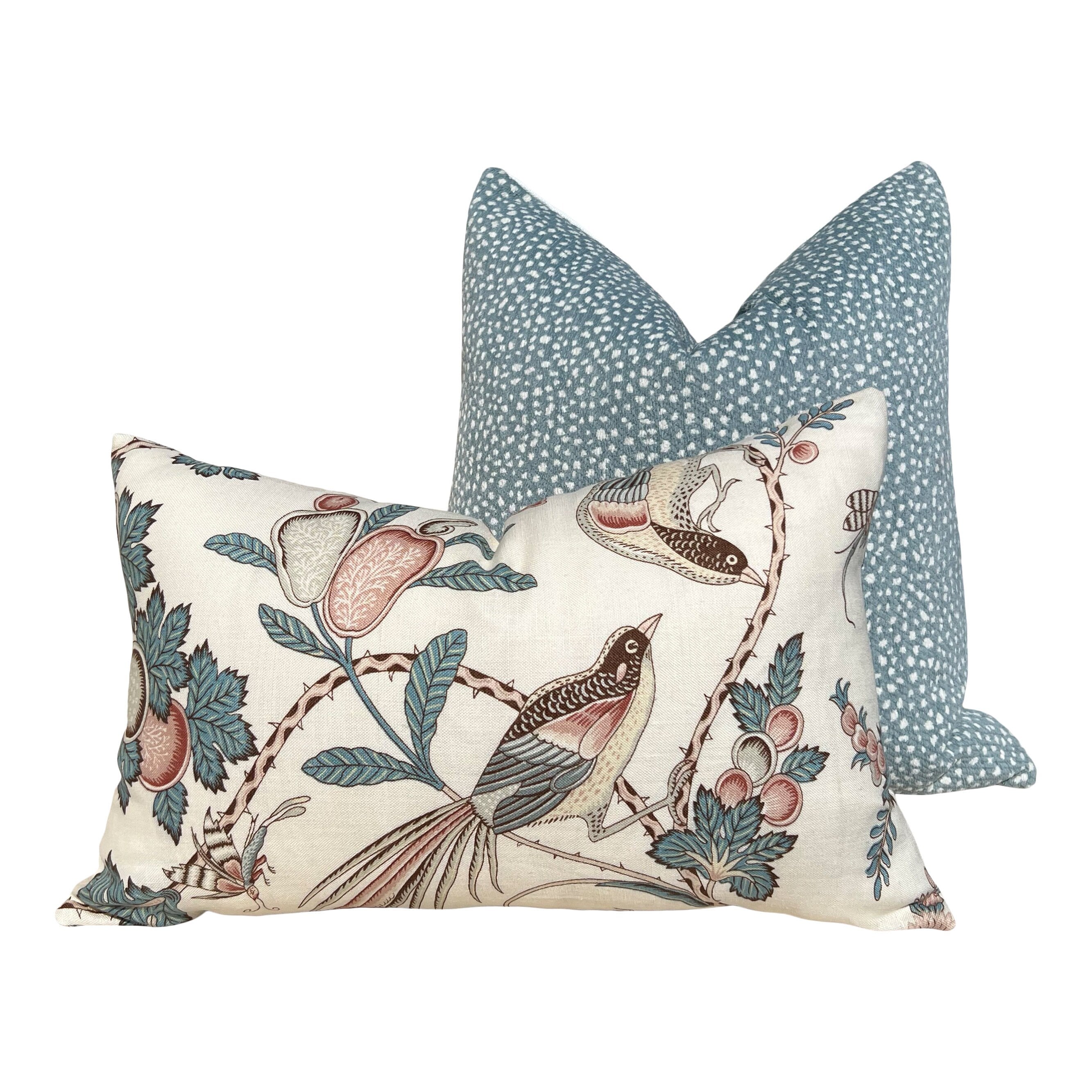 Schumacher Campagne Pillow in Peacock, Rouge Color. Lumbar Linen Pillow, Designer Pillows, High End Pillows, Blush Aqua Pillow Case