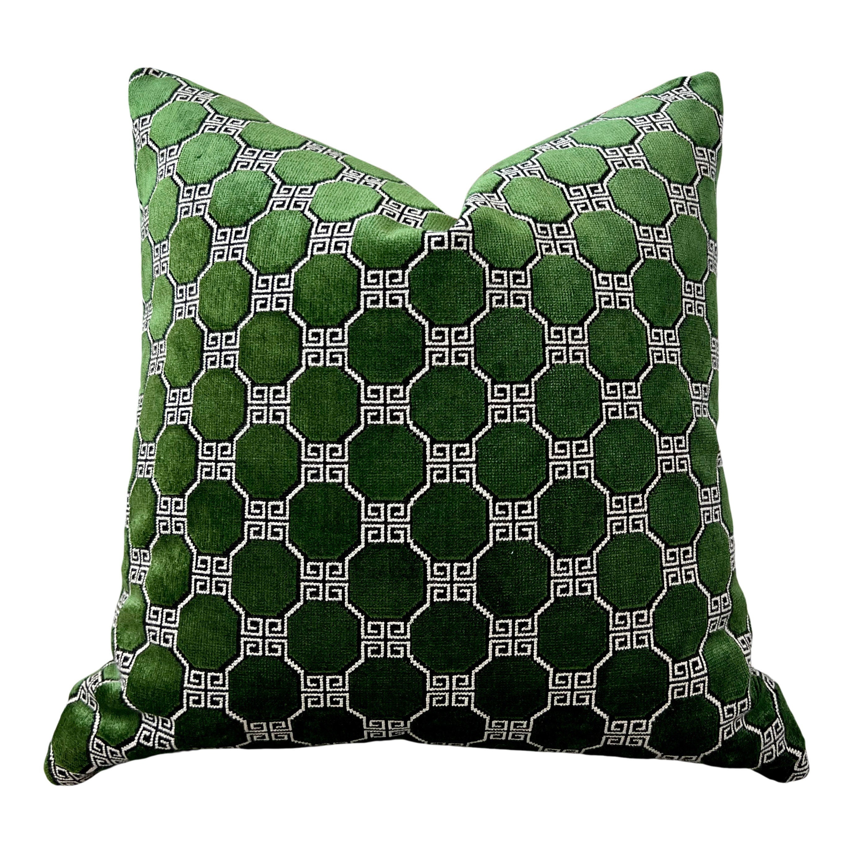 Schumacher Octavia Velvet Pillow in Emerald. Velvet Lux Pillow, Long Lumbar Pillow, Designer Pillows, High End Pillows, Contemporary Pillows