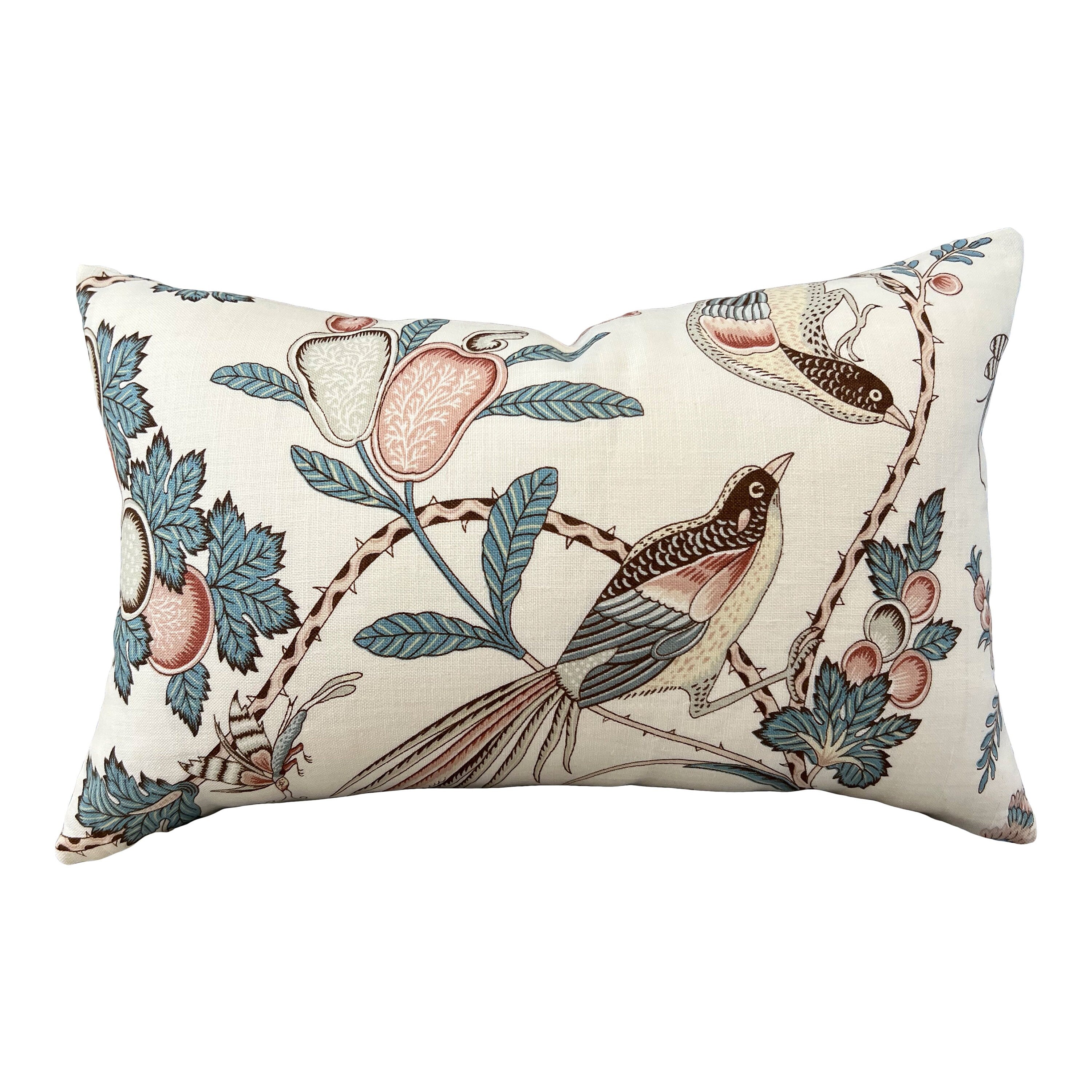 Schumacher Campagne Pillow in Peacock, Rouge Color. Lumbar Linen Pillow, Designer Pillows, High End Pillows, Blush Aqua Pillow Case