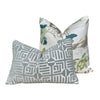 Lee Jofa Luzon Pillow in Jade. Linen Cream Green Pillows, Designer Exotic Bird Pillows, High End Pillow Covers, Luxury Botanical Pillow