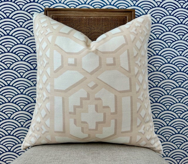 Schumacher Zanzibar Trellis Pillow in Blush. Designer Geometric Pillows, High End Pink Pillow Covers, Accent Throw Pillows, Euro Sham Cover