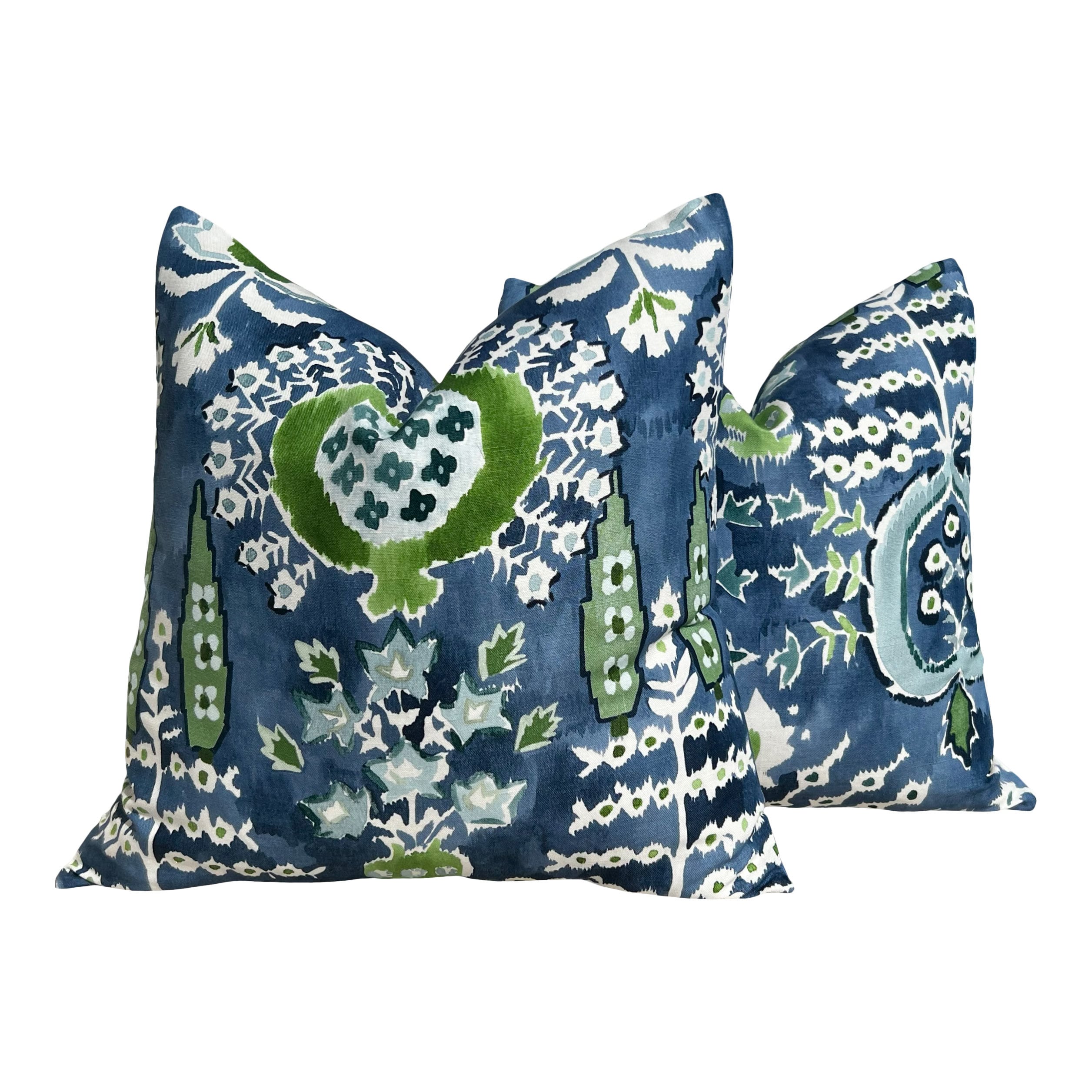 Thibaut Mendoza Suzani in Blue and Green. High End Pillow Covers, Designer Navy Pillows, Medalion Euro Sham Covers, Lumbar Pillows Blue