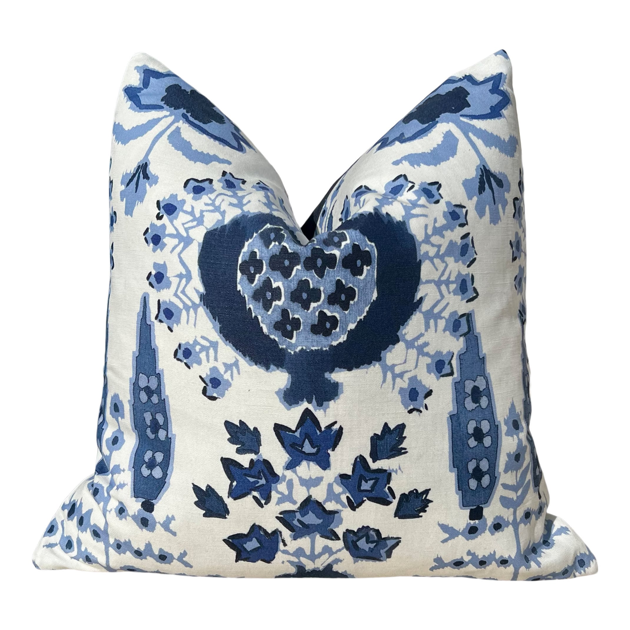 Thibaut Mendoza Suzani in Blue and White. High End Pillow Covers, Designer Navy Pillows, Medalion Euro Sham Covers, Lumbar Pillows Blue