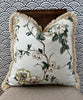 Load image into Gallery viewer, Schumacher Betty Chintz Pillow in Celadon Embellished with Beige Brush Trim. Decorative High End Pillows, Designer Floral Pillow Covers