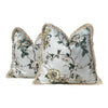 Load image into Gallery viewer, Schumacher Betty Chintz Pillow in Celadon Embellished with Beige Brush Trim. Decorative High End Pillows, Designer Floral Pillow Covers