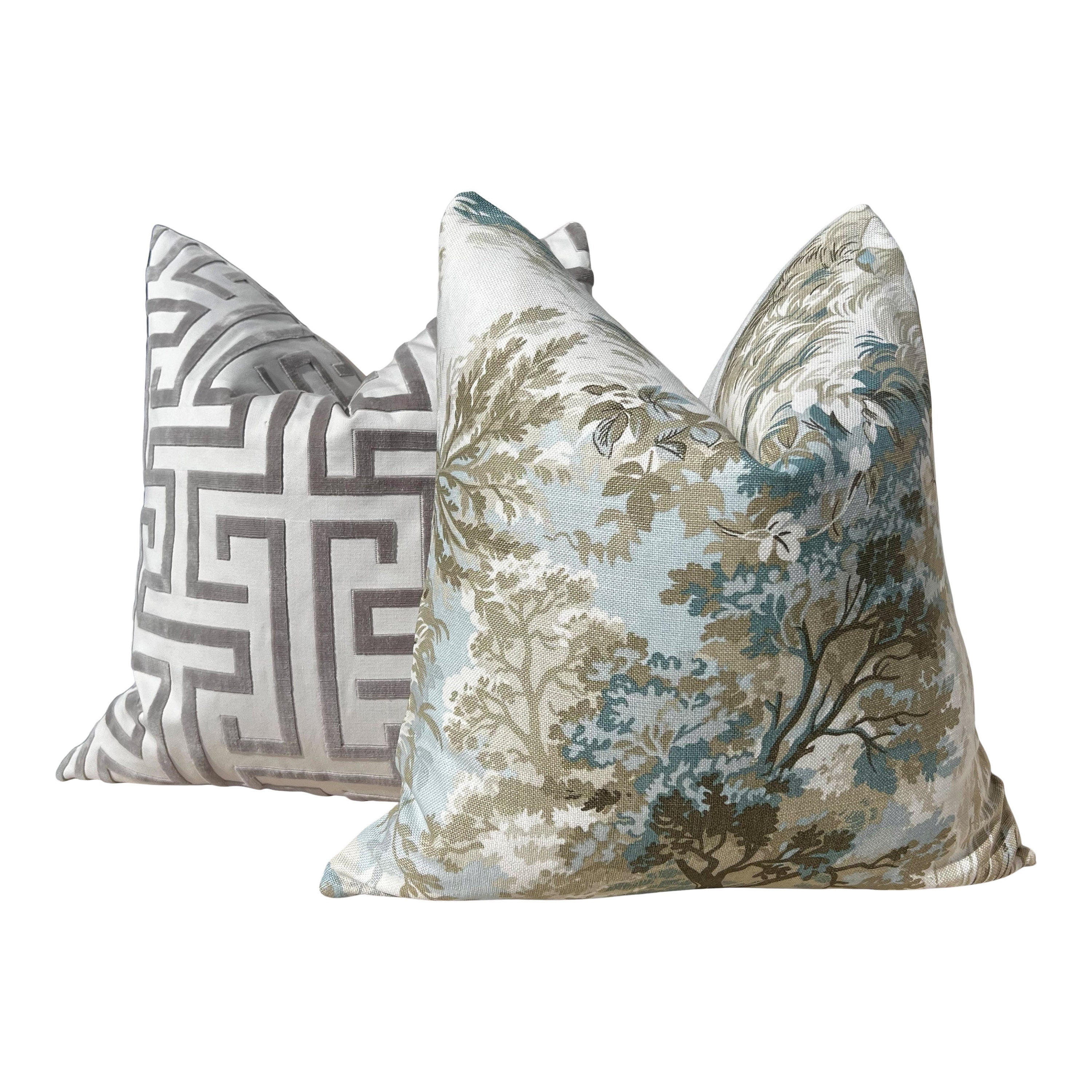 Lincoln Pillow in Beige and Spa Blue. Designer Pillows, High End Botanical Pillow Covers, Accent Aqua Blue Pillow Case, Euro Sham Pillow