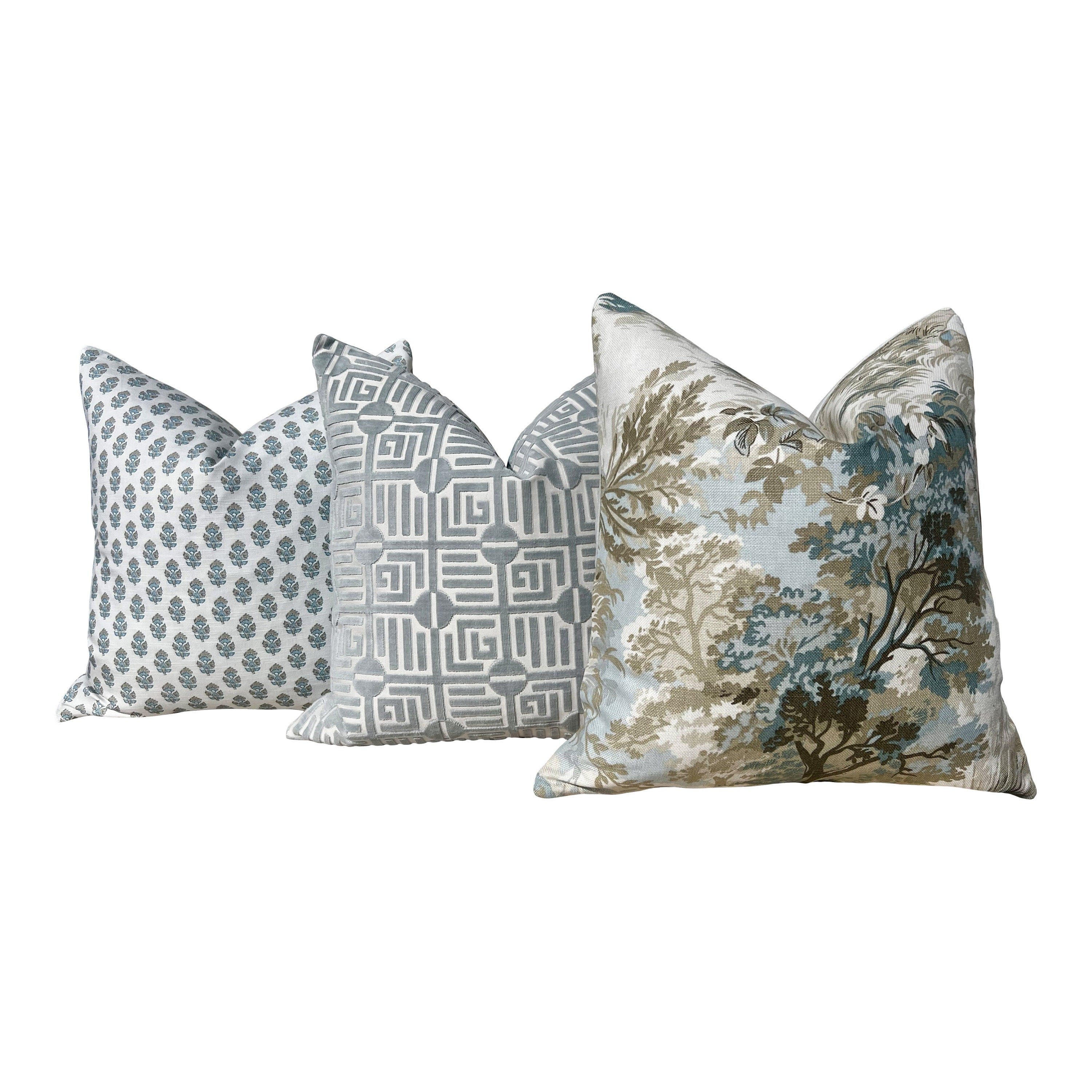 Lincoln Pillow in Beige and Spa Blue. Designer Pillows, High End Botanical Pillow Covers, Accent Aqua Blue Pillow Case, Euro Sham Pillow