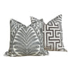 Load image into Gallery viewer, Thibaut Palampore Pillow in Gray. Palm Leaf Pillow Cover, Medallion Cushion, Chinoiserie Accent Pillow, Bedding Pillow Decor Designer pillow