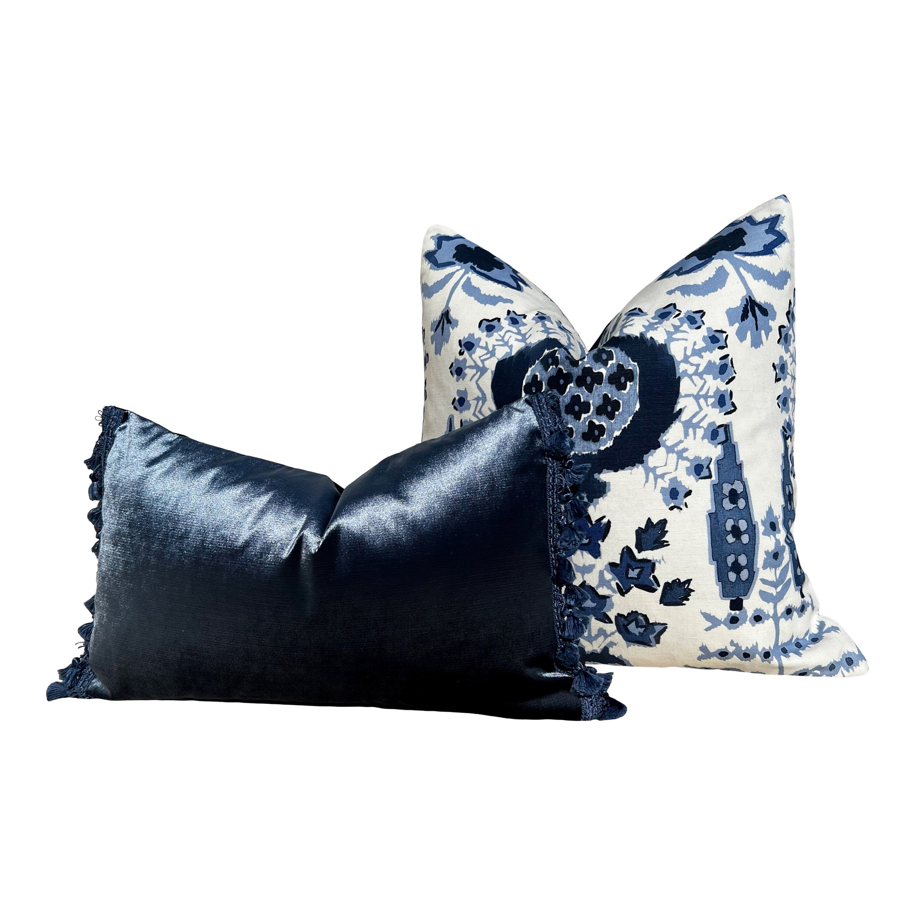 Thibaut Mendoza Suzani in Blue and White. High End Pillow Covers, Designer Navy Pillows, Medalion Euro Sham Covers, Lumbar Pillows Blue