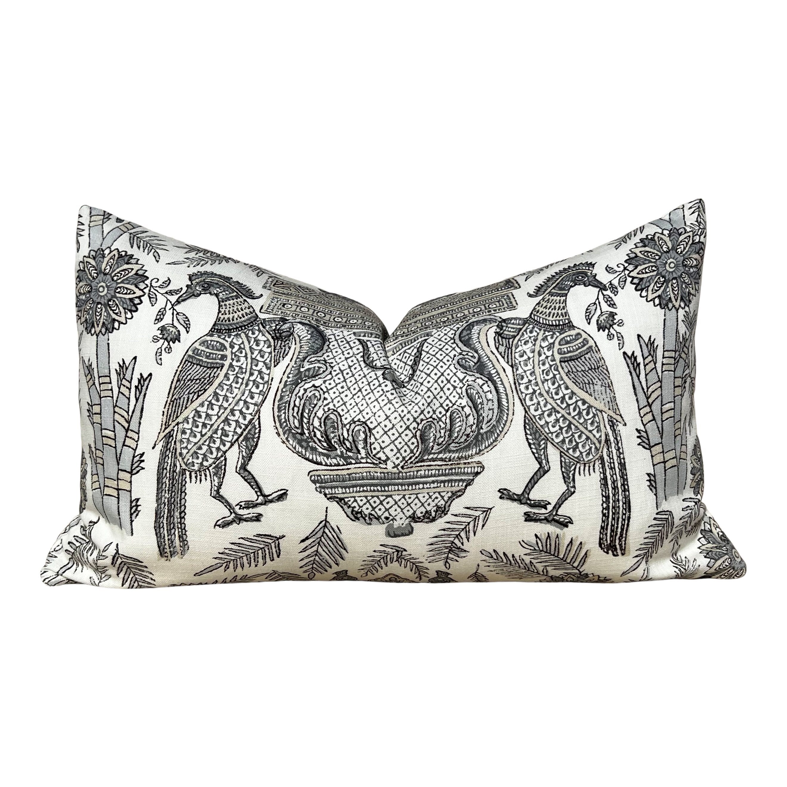 Thibaut Palampore Pillow in Gray. Palm Leaf Pillow Cover, Medallion Cushion, Chinoiserie Accent Pillow, Bedding Pillow Decor Designer pillow