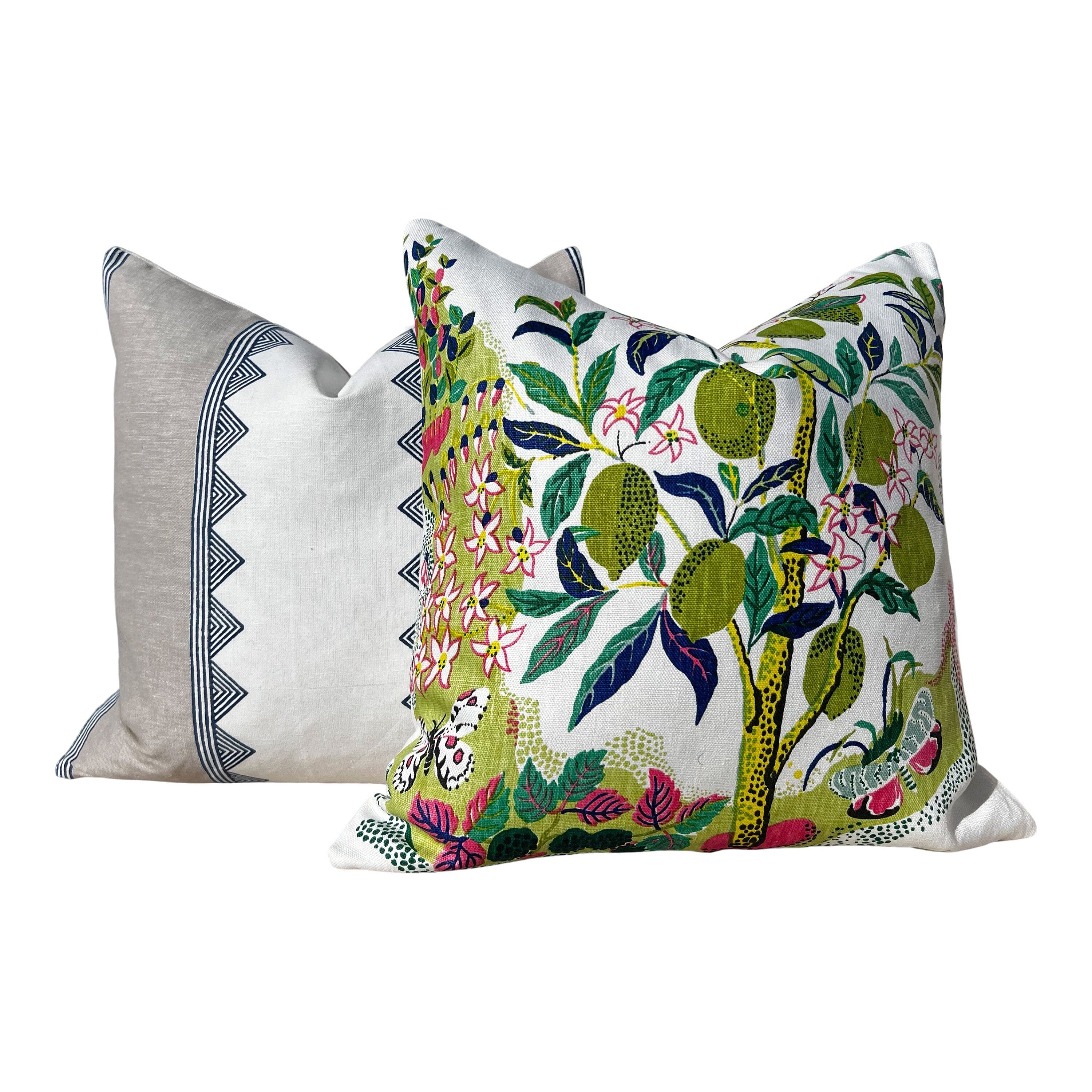 Schumacher Linen Citrus Garden Pillow in Lime. Designer Linen Pillow, Josef Frank Accent Pillow, Lemon Tree Pillow Cover, Schumacher Pillow
