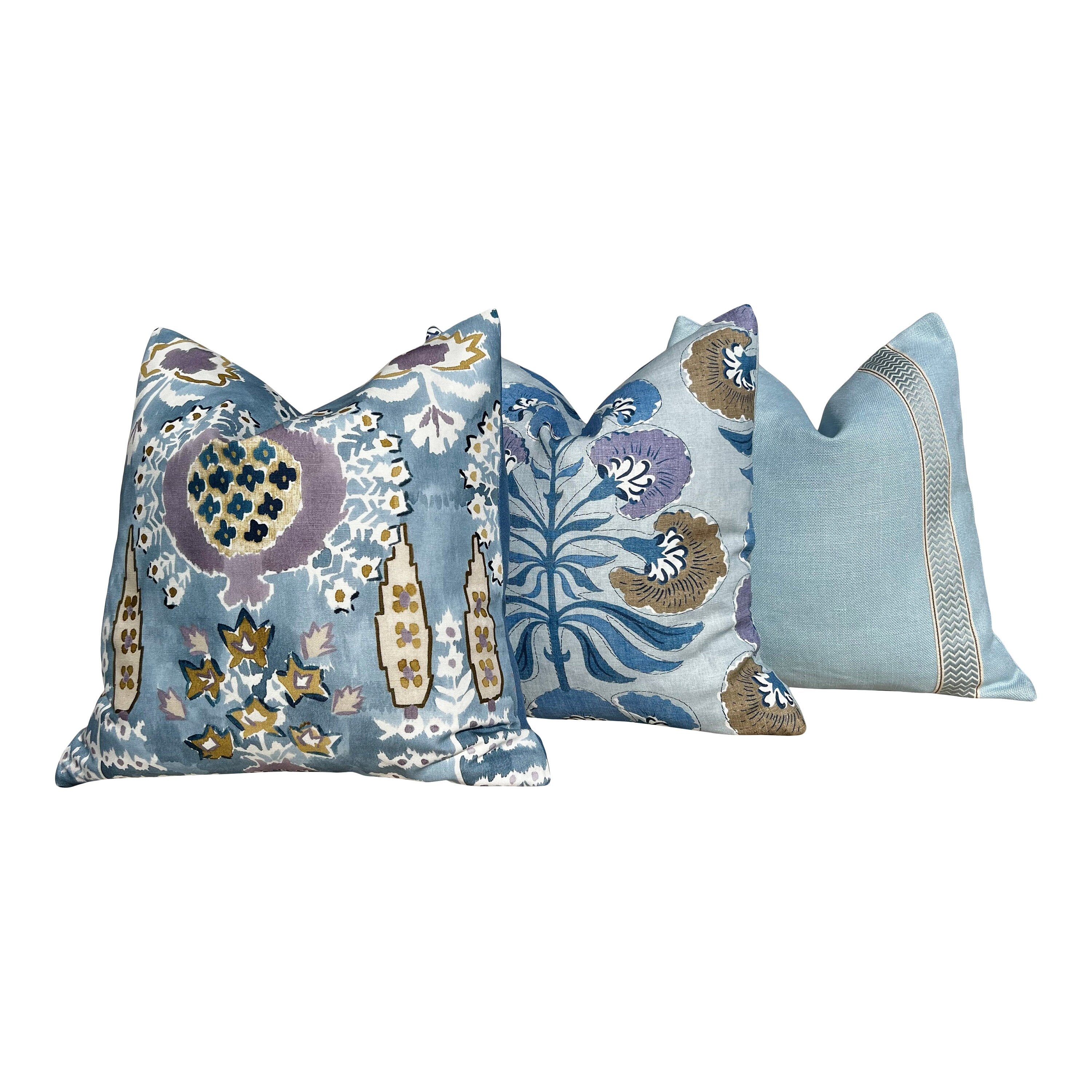 Thibaut Mendoza Suzani French Blue and Lavender. High End Pillow Covers, Designer Navy Pillow, Medallion Euro Sham Covers, Lumbar Pillows