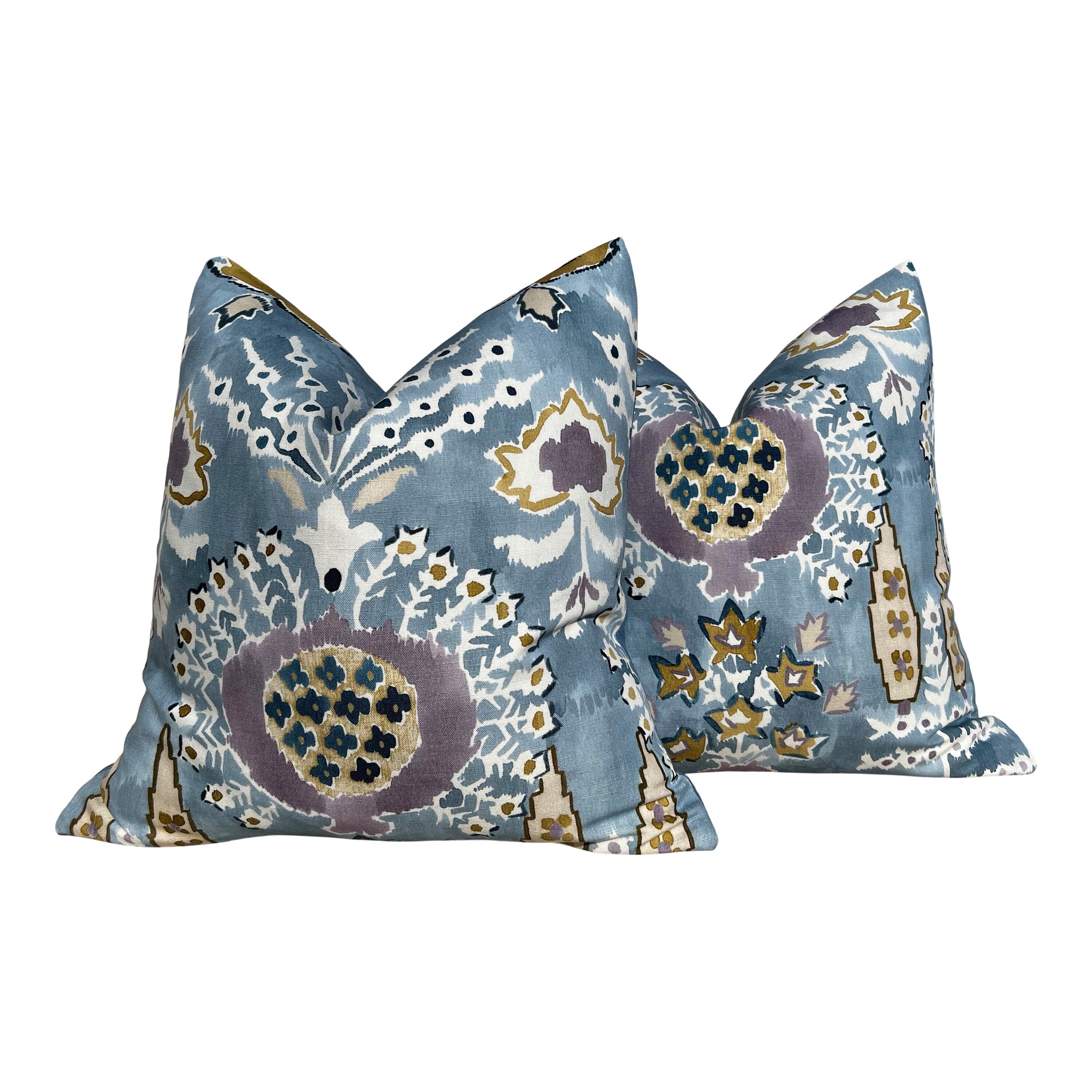 Thibaut Mendoza Suzani French Blue and Lavender. High End Pillow Covers, Designer Navy Pillow, Medallion Euro Sham Covers, Lumbar Pillows
