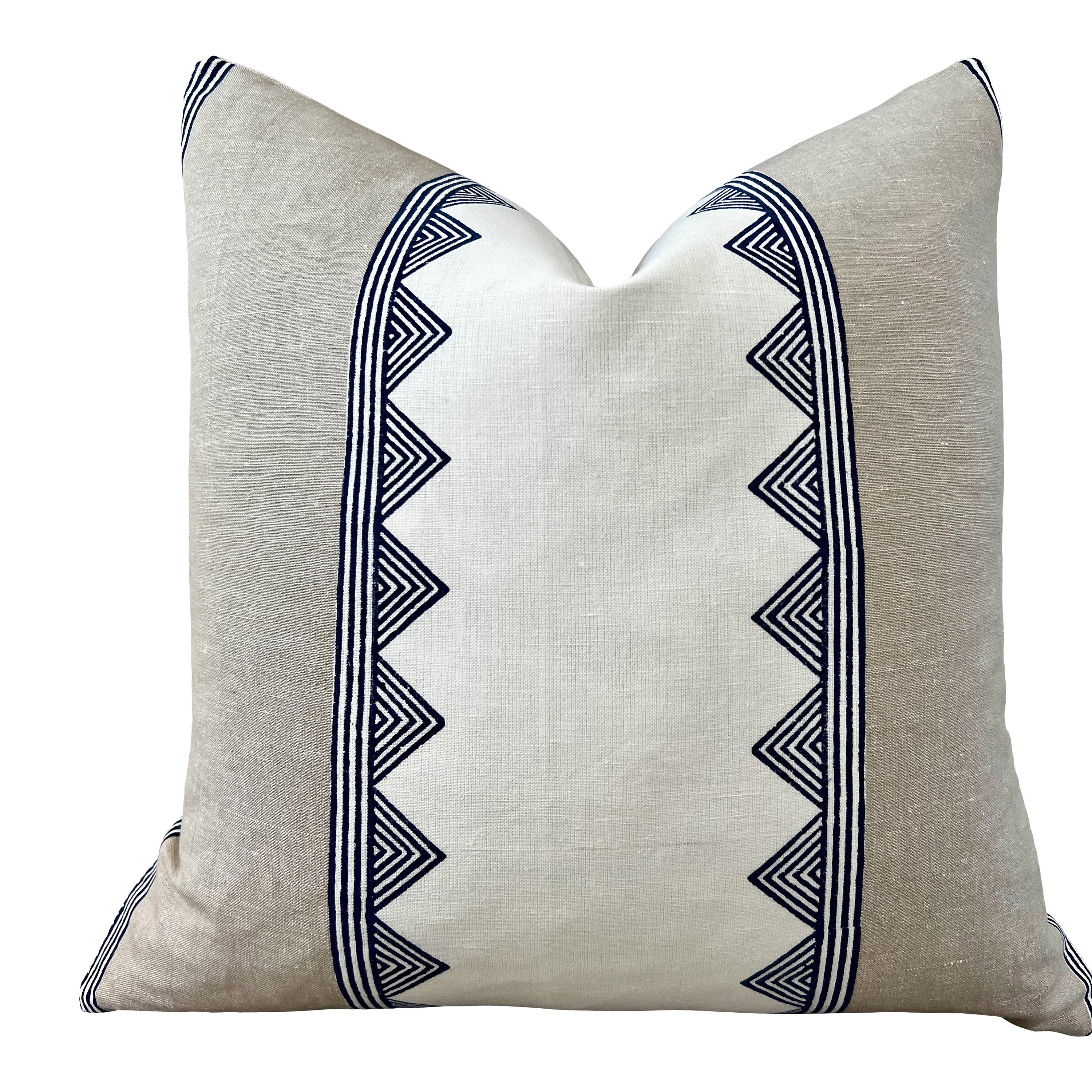 Thibaut Kismet Striped Pillow in Navy Blue and Beige. Lumbar Striped Pillow Cover, Decorative Pillow Sham, Designer Geometric Accent Pillow