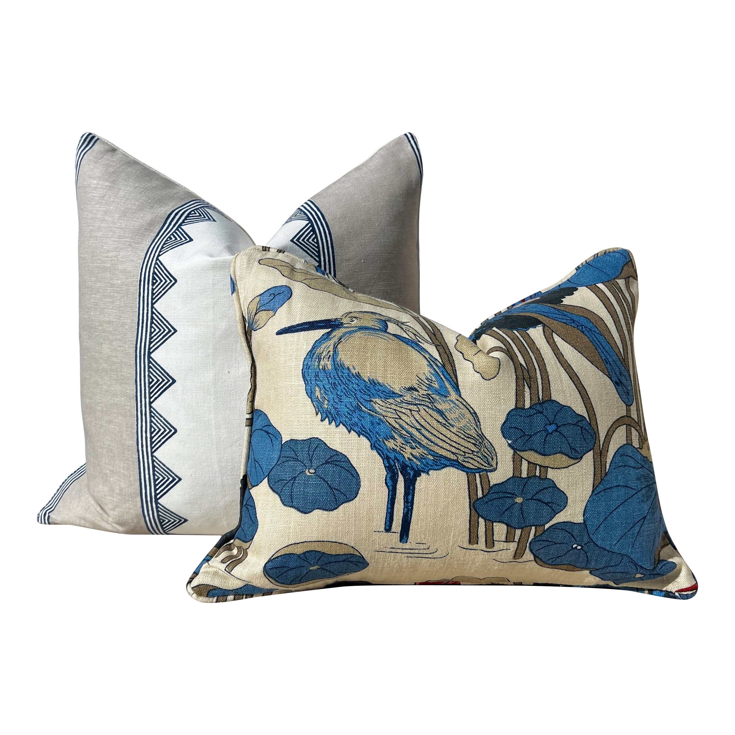 Thibaut Kismet Striped Pillow in Navy Blue and Beige. Lumbar Striped Pillow Cover, Decorative Pillow Sham, Designer Geometric Accent Pillow