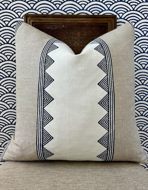 Thibaut Kismet Striped Pillow in Navy Blue and Beige. Lumbar Striped Pillow Cover, Decorative Pillow Sham, Designer Geometric Accent Pillow