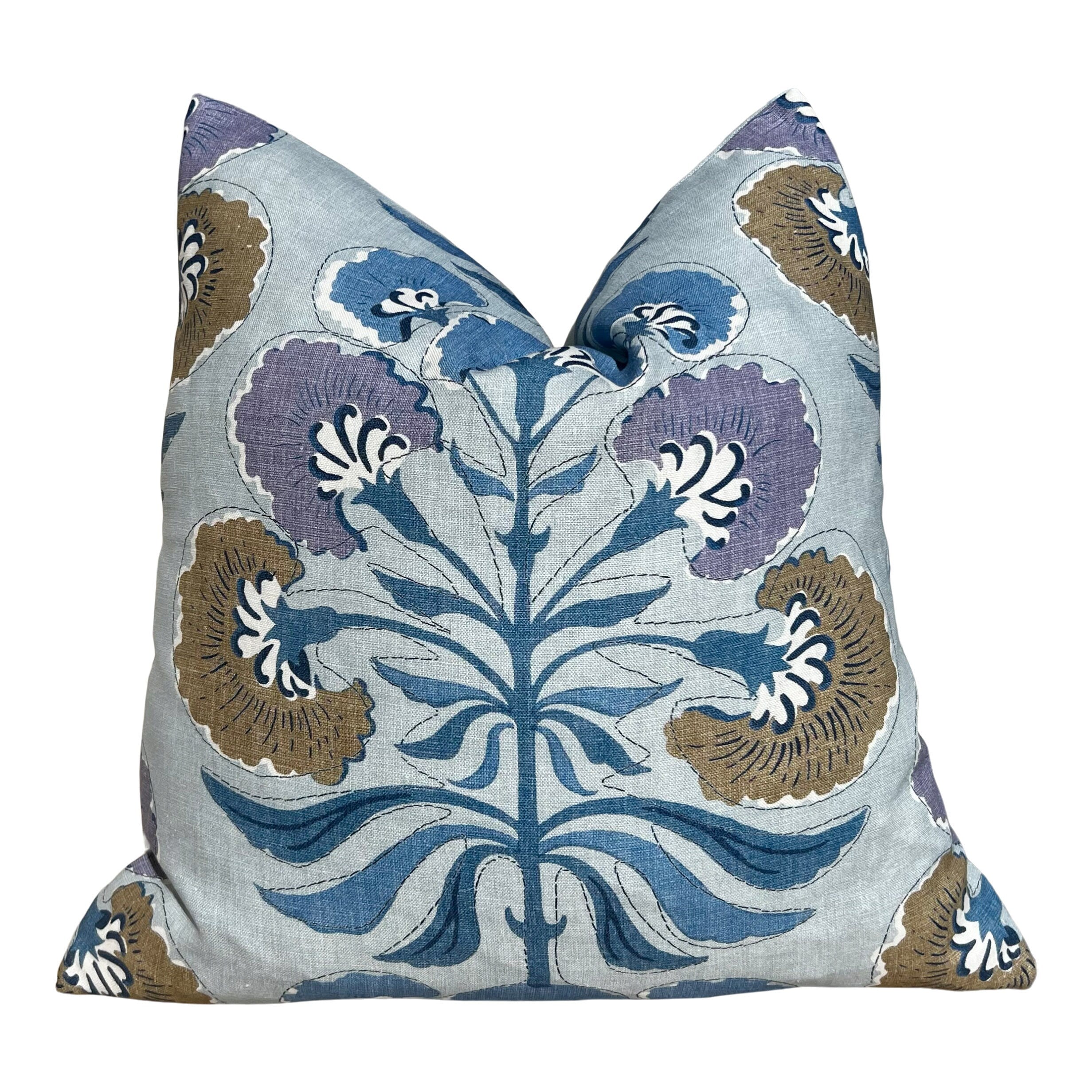 Thibaut Tybee Tree Pillow Lavender and Blue. Designer Botanical Pillows, Euro Sham Covers 26"X26", Floral Pillow Blue Red, High End Pillow