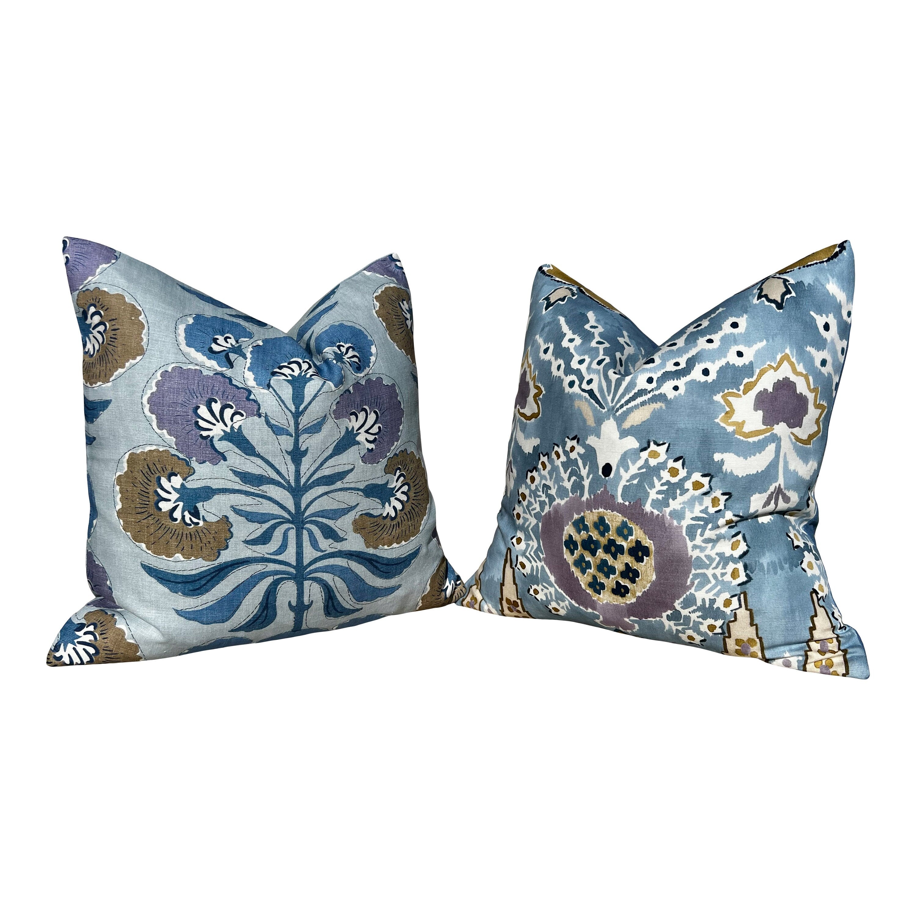 Thibaut Tybee Tree Pillow Lavender and Blue. Designer Botanical Pillows, Euro Sham Covers 26"X26", Floral Pillow Blue Red, High End Pillow