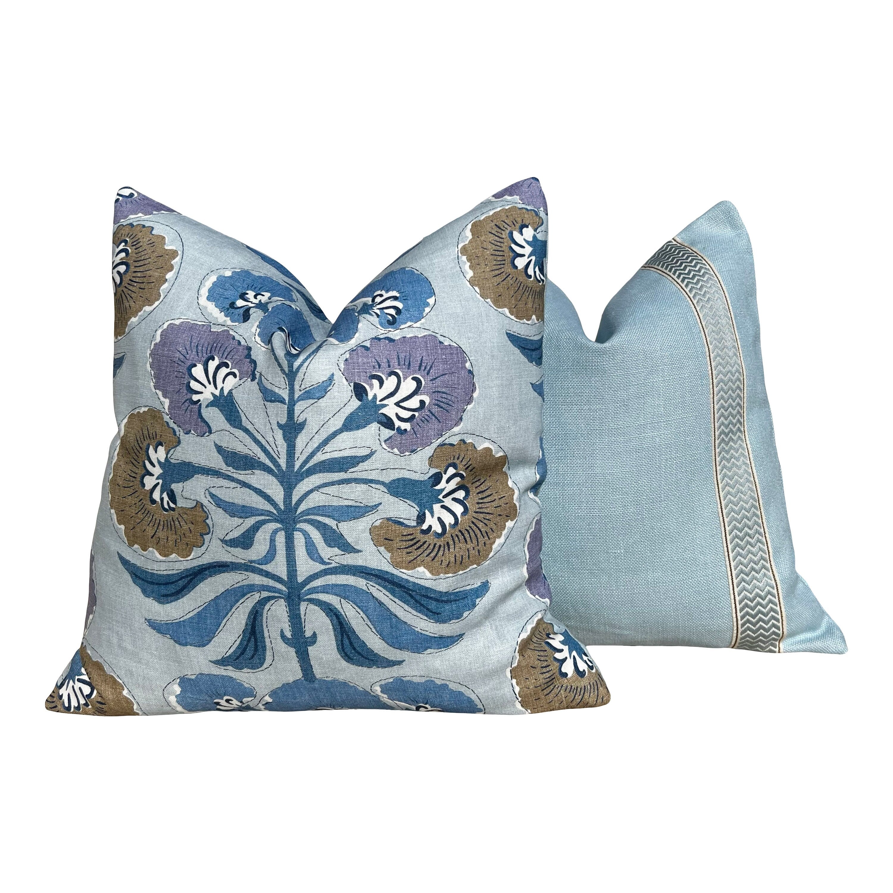 Thibaut Tybee Tree Pillow Lavender and Blue. Designer Botanical Pillows, Euro Sham Covers 26"X26", Floral Pillow Blue Red, High End Pillow