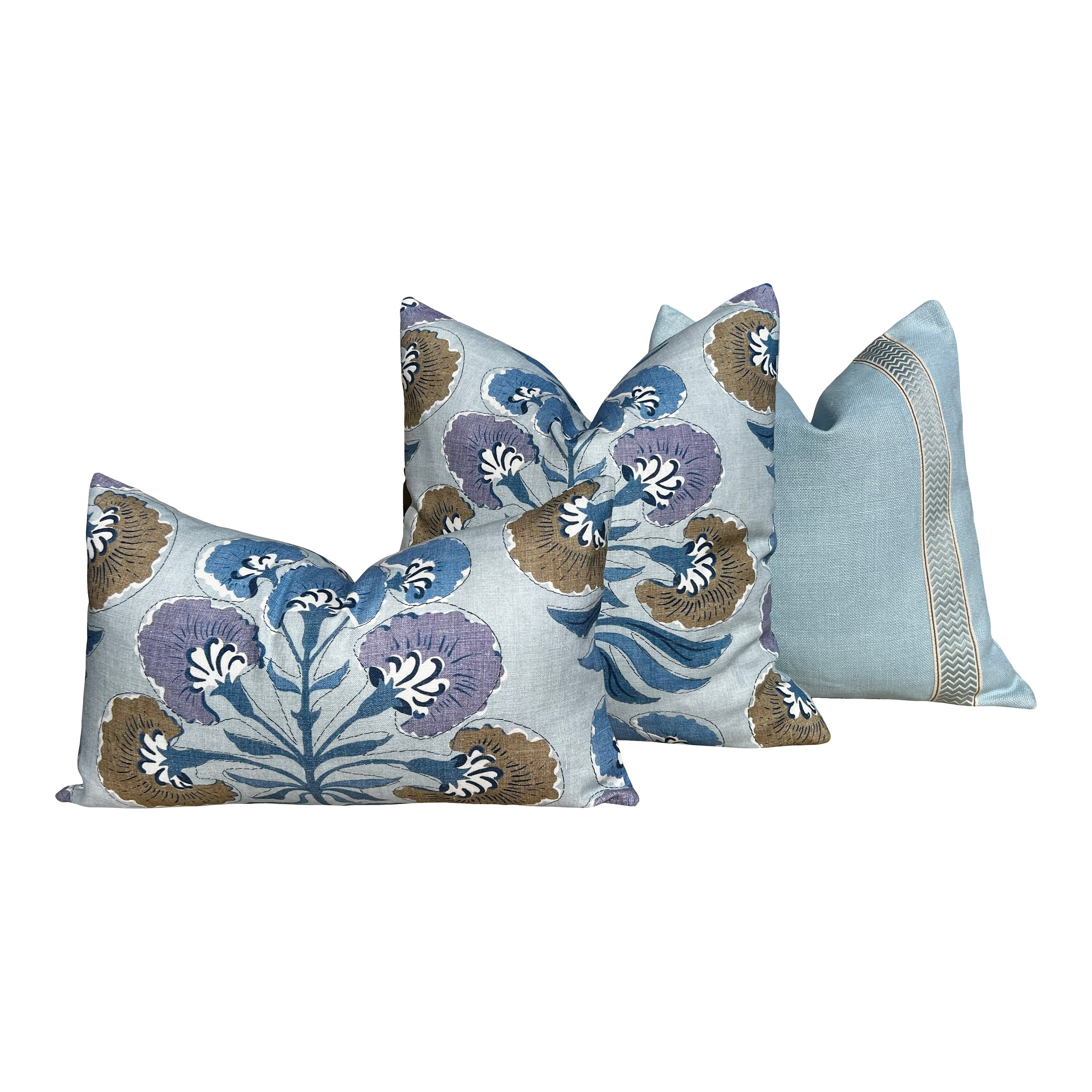 Thibaut Tybee Tree Pillow Lavender and Blue. Designer Botanical Pillows, Euro Sham Covers 26"X26", Floral Pillow Blue Red, High End Pillow