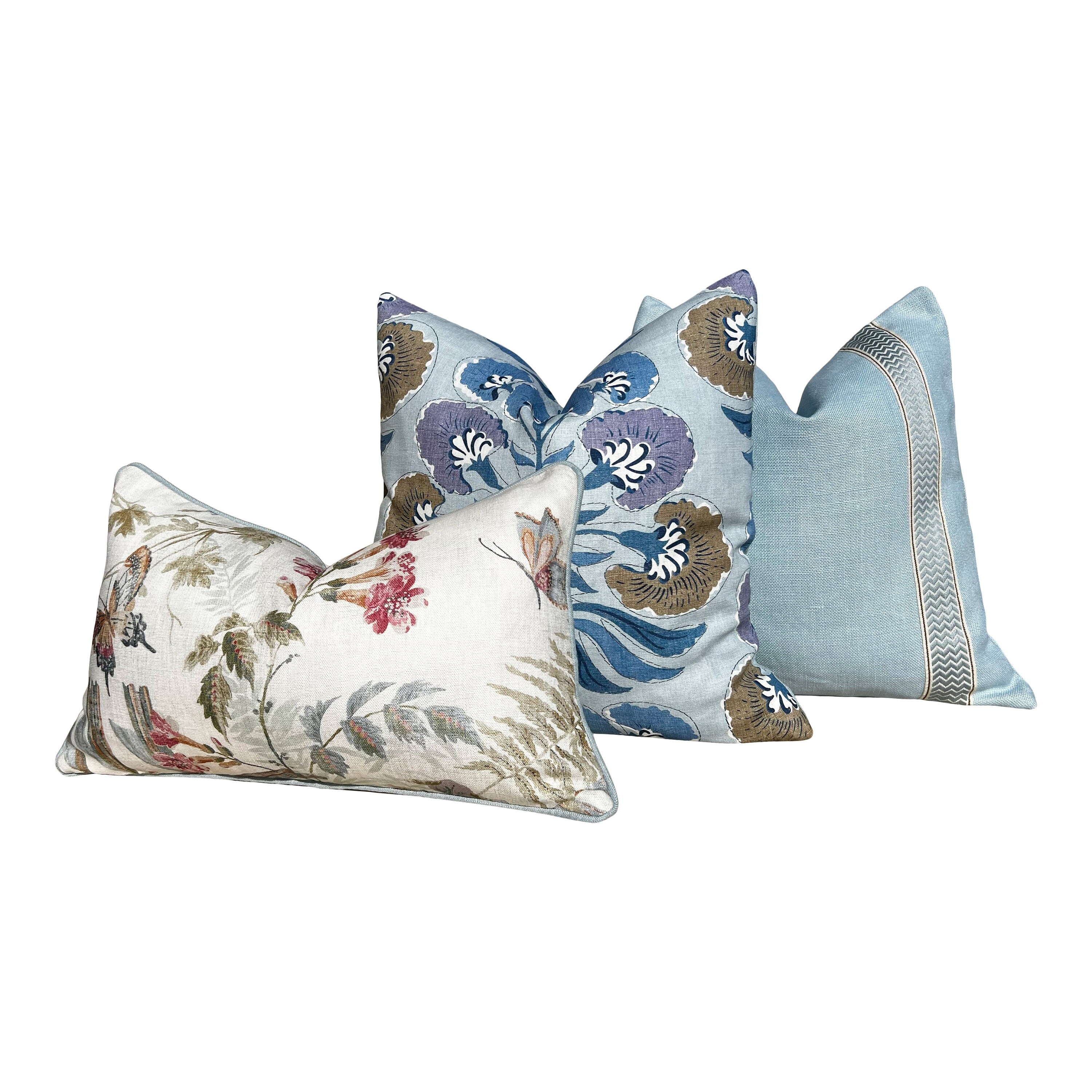 Thibaut Tybee Tree Pillow Lavender and Blue. Designer Botanical Pillows, Euro Sham Covers 26"X26", Floral Pillow Blue Red, High End Pillow