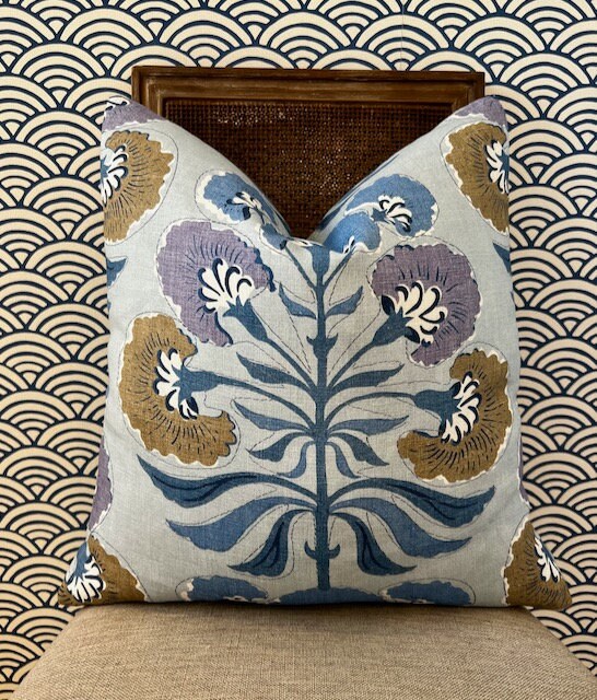 Thibaut Tybee Tree Pillow Lavender and Blue. Designer Botanical Pillows, Euro Sham Covers 26"X26", Floral Pillow Blue Red, High End Pillow