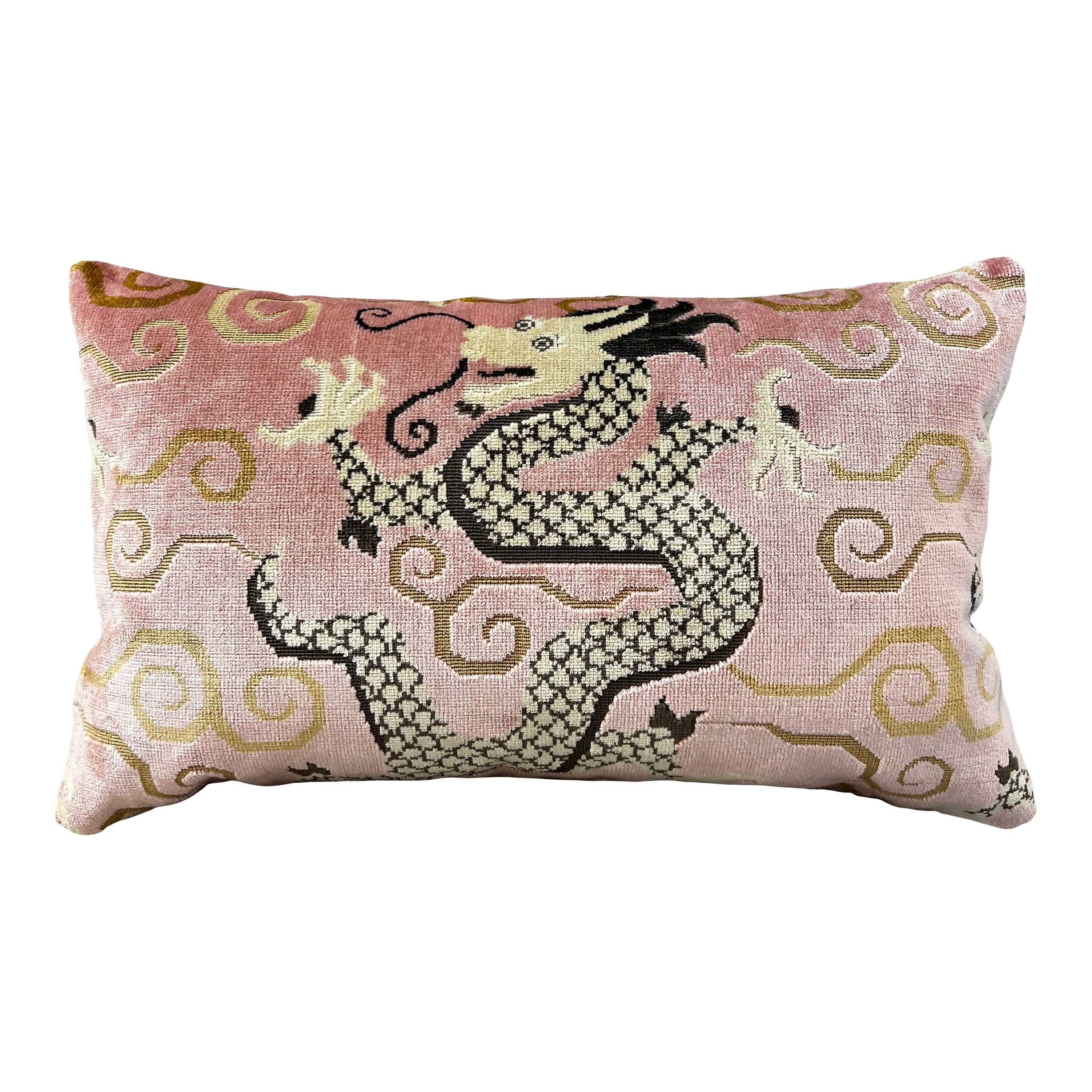 Schumacher Bixi Velvet Pillow in Rose Quartz. Dragon Velvet Pillows, Accent Decorative Pillow Cover, Chinoiserie Long Lumbar Pillow in Blush