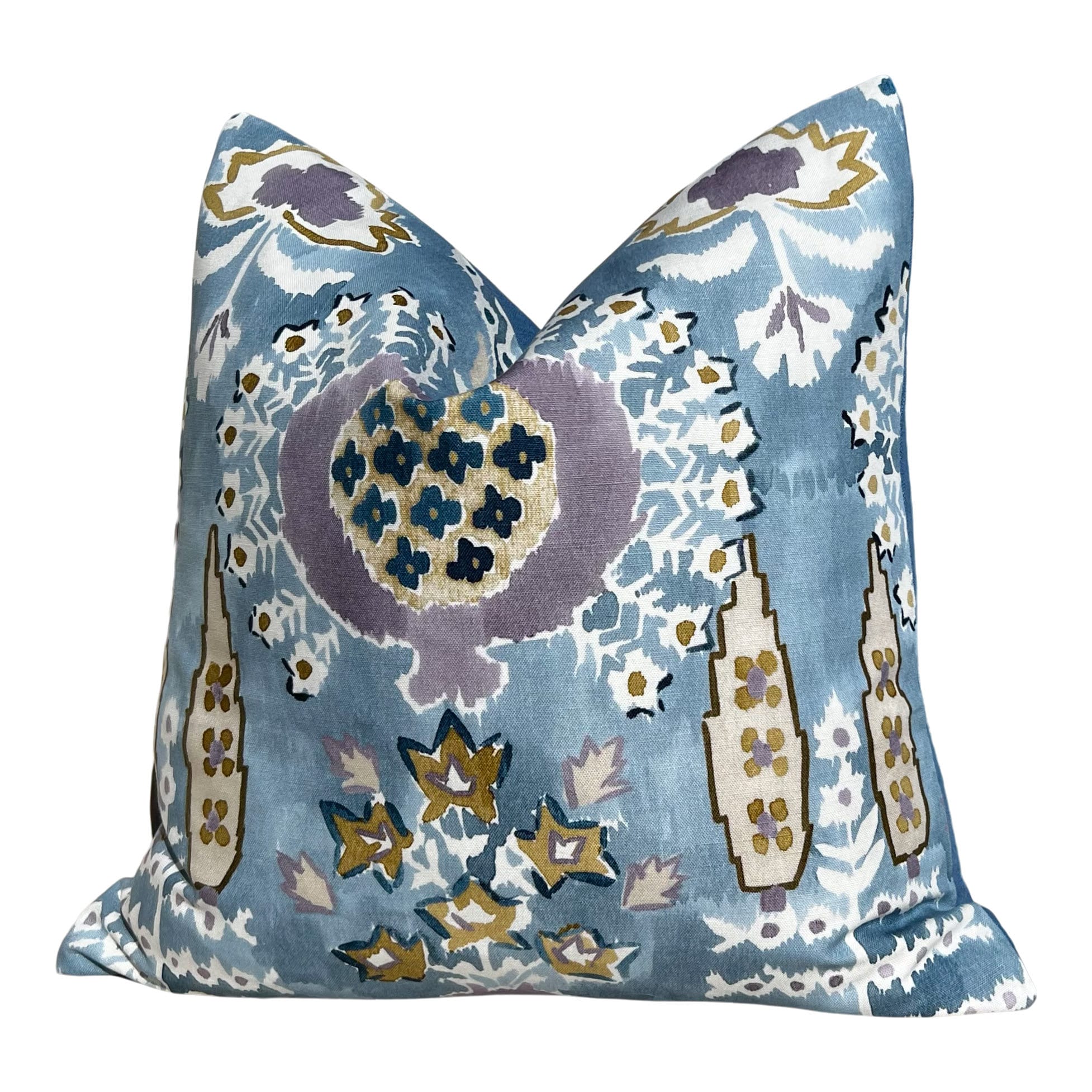 Thibaut Mendoza Suzani French Blue and Lavender. High End Pillow Covers, Designer Navy Pillow, Medallion Euro Sham Covers, Lumbar Pillows