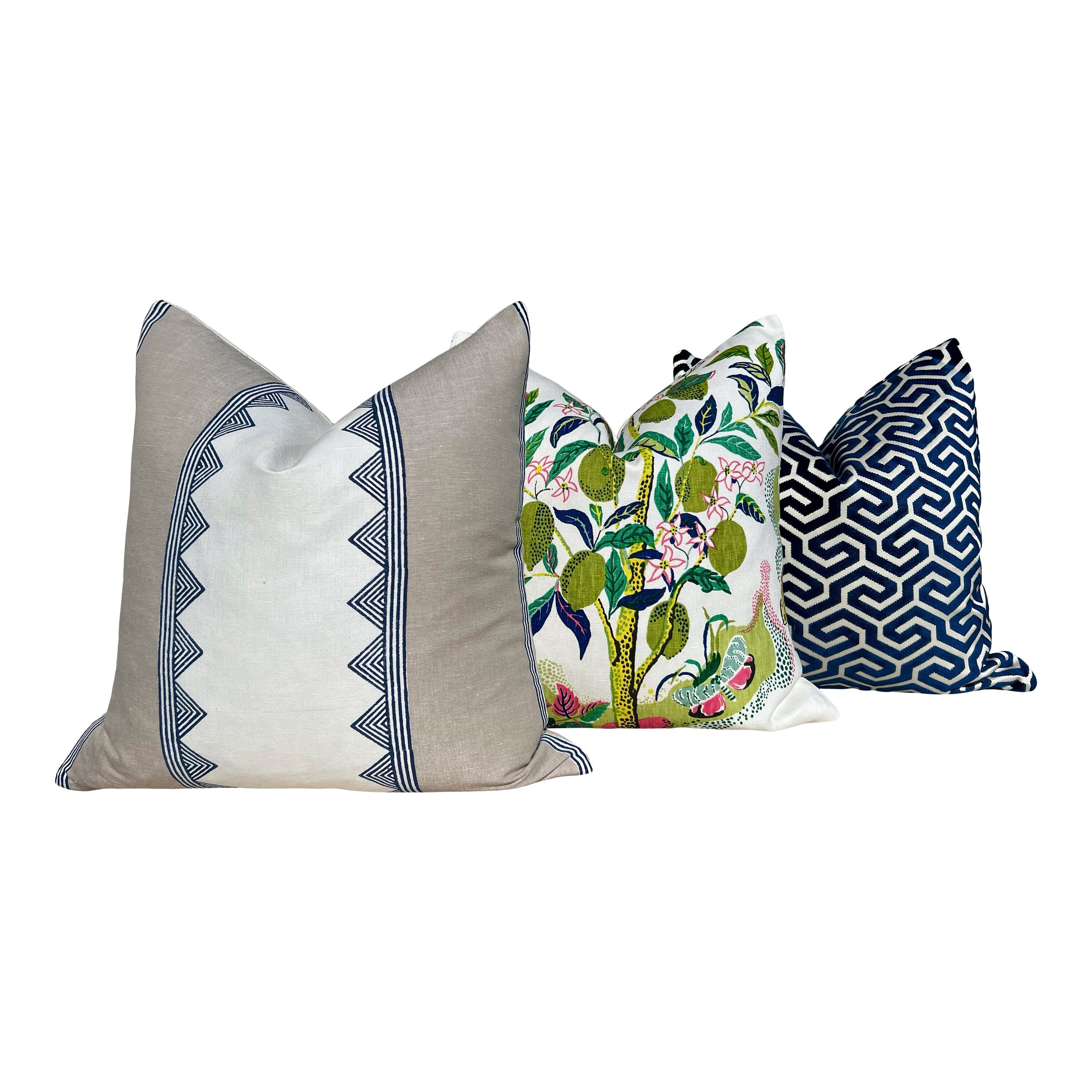 Thibaut Kismet Striped Pillow in Navy Blue and Beige. Lumbar Striped Pillow Cover, Decorative Pillow Sham, Designer Geometric Accent Pillow