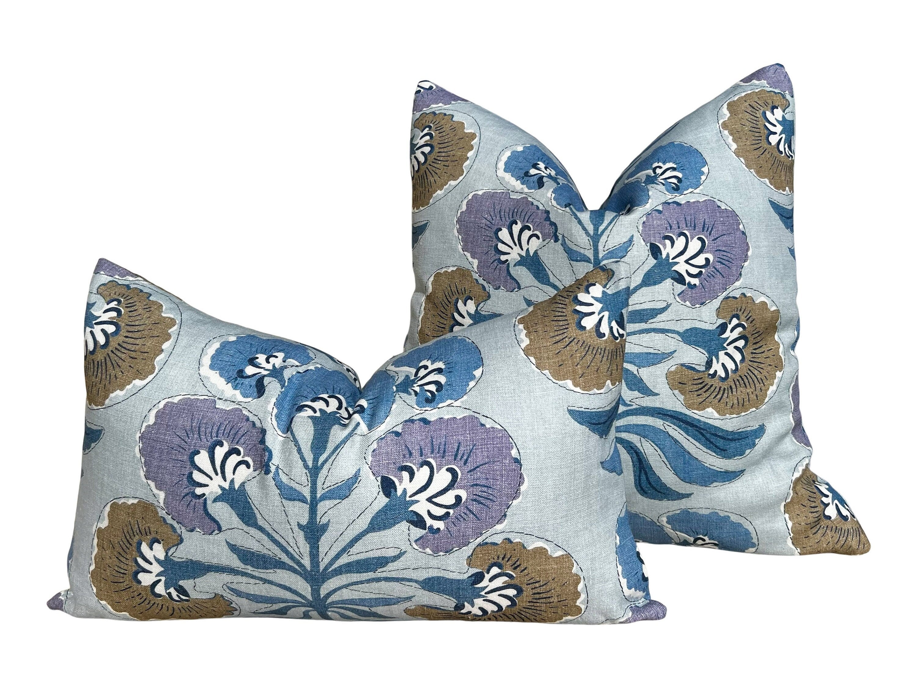 Thibaut Tybee Tree Pillow Lavender and Blue. Designer Botanical Pillows, Euro Sham Covers 26"X26", Floral Pillow Blue Red, High End Pillow
