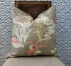 Load image into Gallery viewer, Lee Jofa Luzon Pillow in Fawn. Linen Taupe Pillow Designer Exotic Bird Pillows, Luxury Botanical Pillow, euro Sham Linen Cover 26x26 Coral