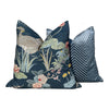 Load image into Gallery viewer, Lee Jofa Luzon Pillow in Sapphire. Linen Blue Pillow Designer Exotic Bird Pillows, Luxury Botanical Pillow, euro Sham Linen Cover 26x26