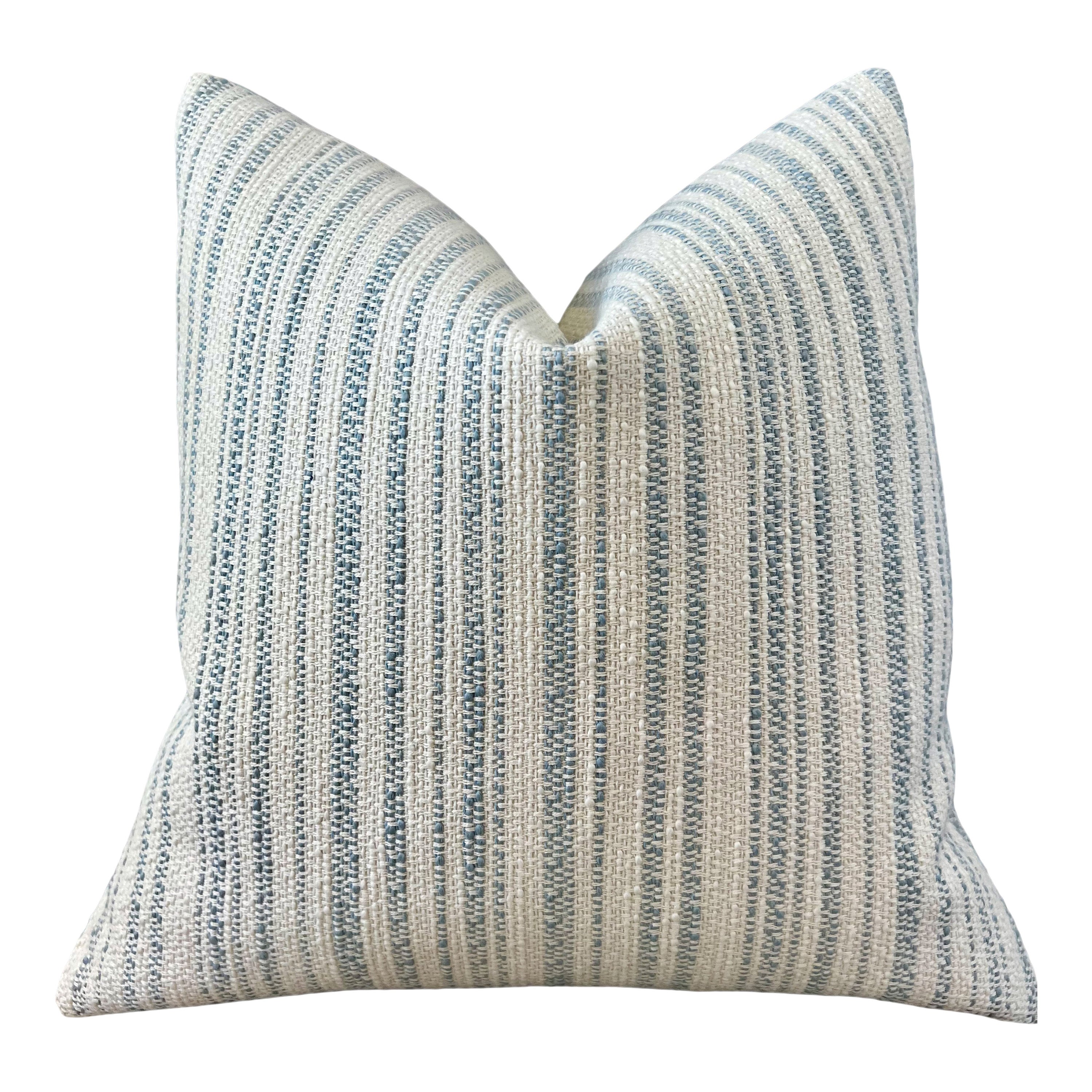 Thibaut Bellano Stripe Pillow Powder Blue. Lumbar Woven Striped Blue White Pillow Cover, Decorative Euro Sham, Designer Blue Accent Pillow