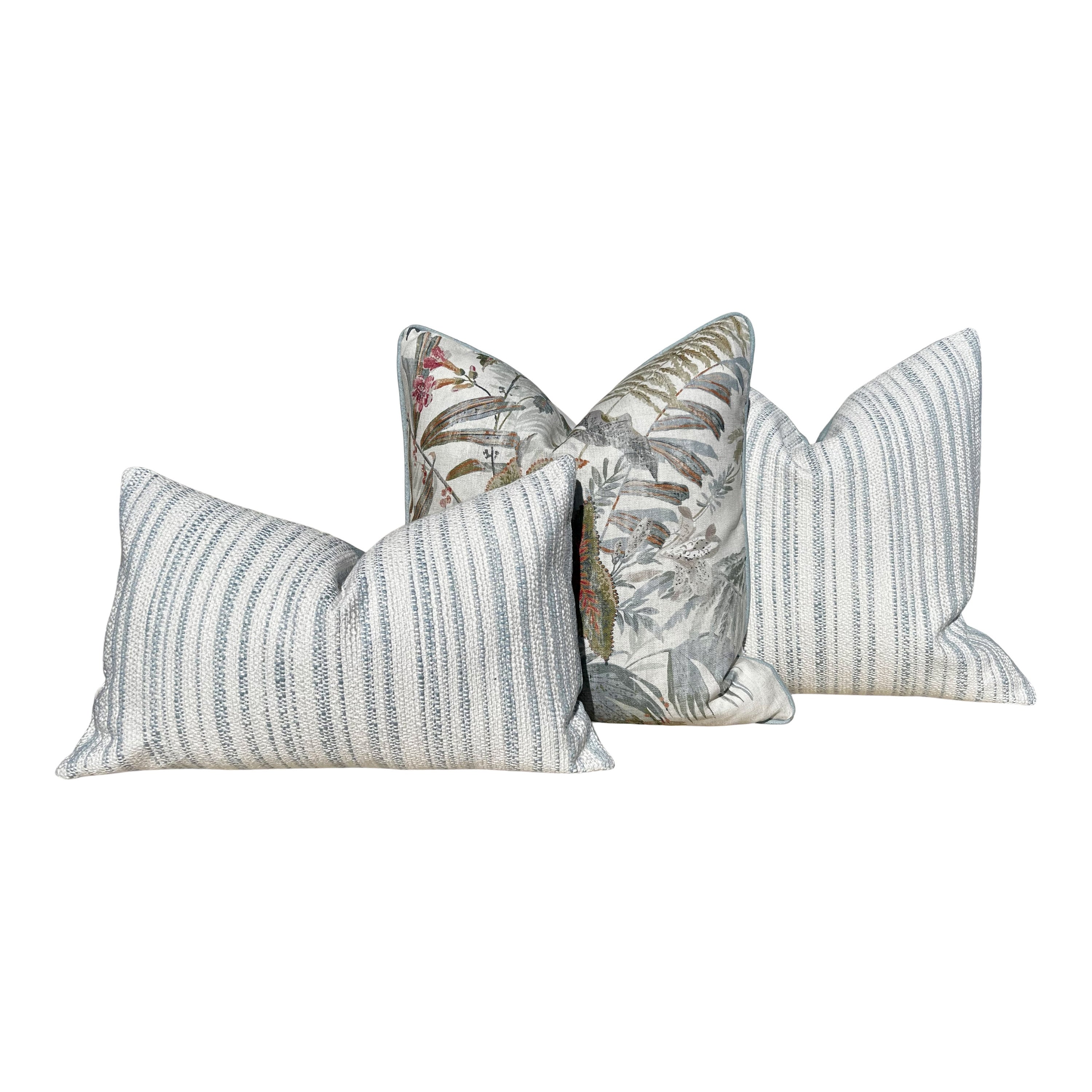 Thibaut Bellano Stripe Pillow Powder Blue. Lumbar Woven Striped Blue White Pillow Cover, Decorative Euro Sham, Designer Blue Accent Pillow