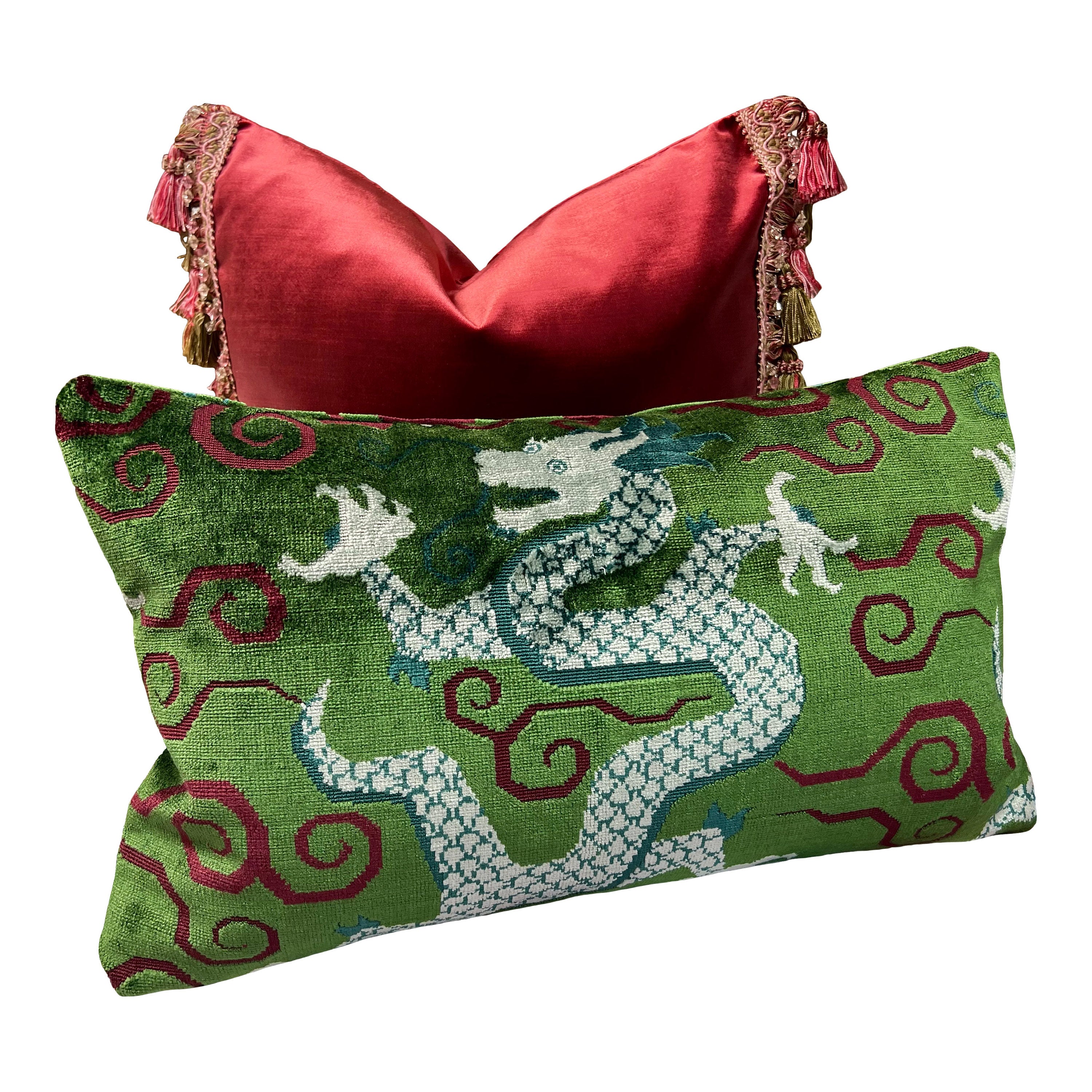 Designer Velvet Pillow in Ruby Red Color with Tassel Trim. Designer Velvet Pillows, High End Pillows, Navy Accent Lumbar Pillow Velvet Sham