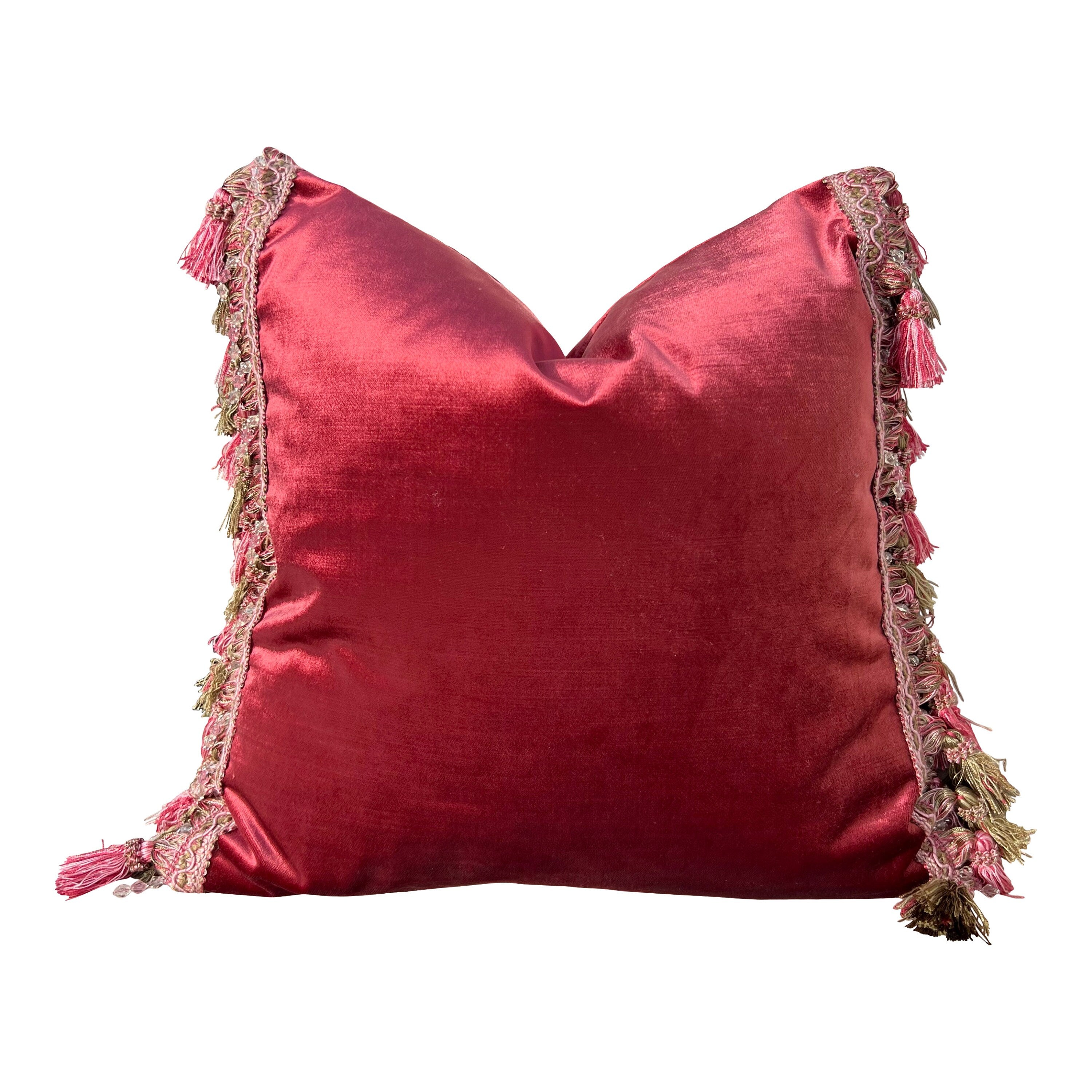 Designer Velvet Pillow in Ruby Red Color with Tassel Trim. Designer Velvet Pillows, High End Pillows, Navy Accent Lumbar Pillow Velvet Sham