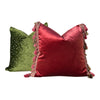 Load image into Gallery viewer, Designer Velvet Pillow in Ruby Red Color with Tassel Trim. Designer Velvet Pillows, High End Pillows, Navy Accent Lumbar Pillow Velvet Sham
