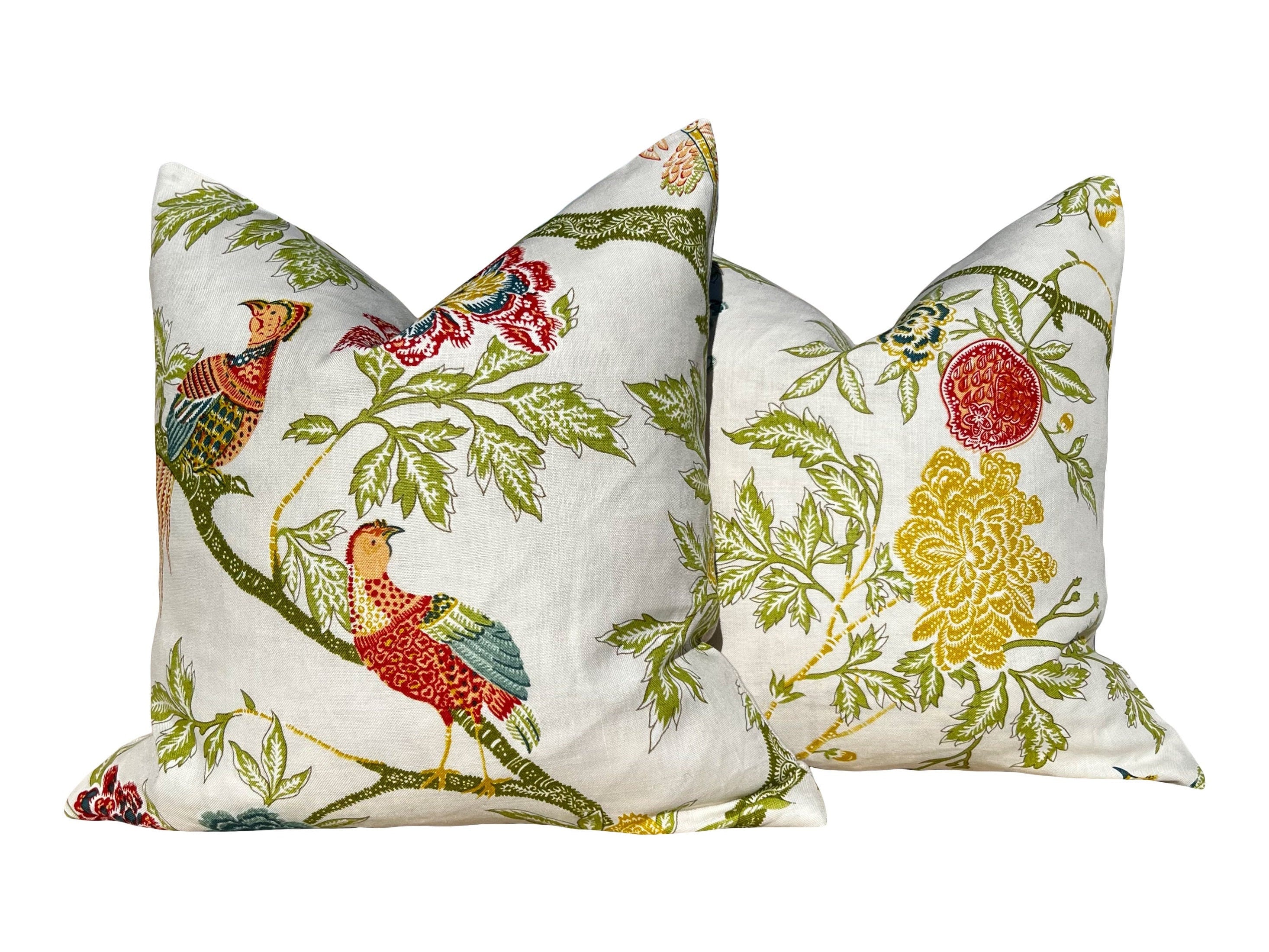 Schumacher Arbre Chinois Pillow in Meadow. Decorative lumbar Pillow. Decorative Accent Cushion Covers Green and Cream, Lumbar Throw pillow.