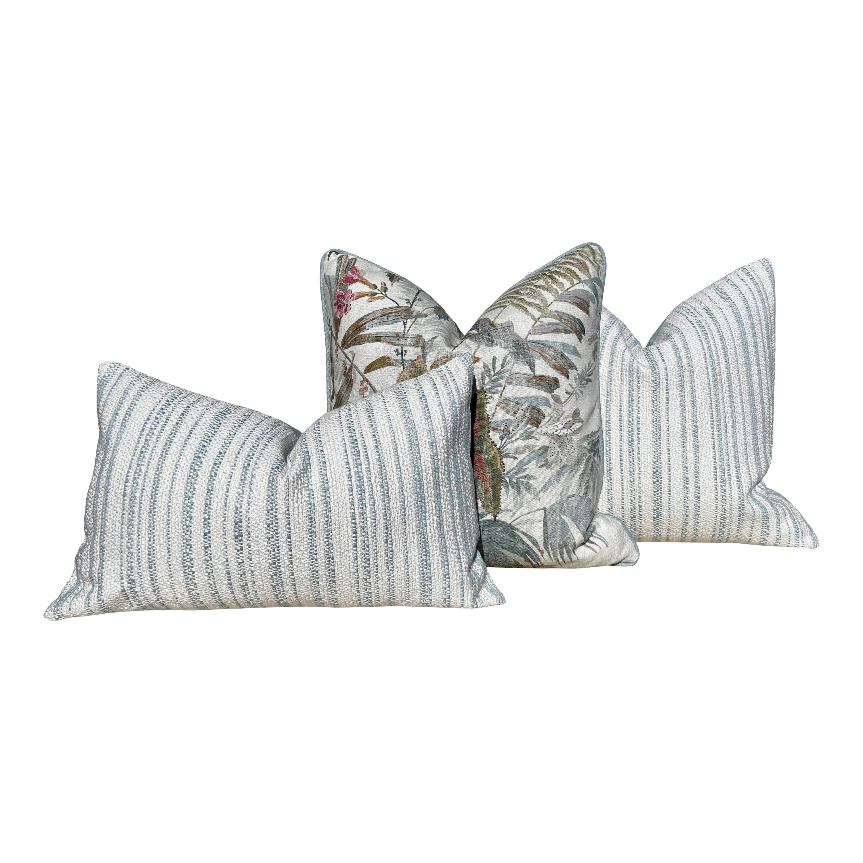 Thibaut Bellano Stripe Pillow Powder Blue. Lumbar Woven Striped Blue White Pillow Cover, Decorative Euro Sham, Designer Blue Accent Pillow