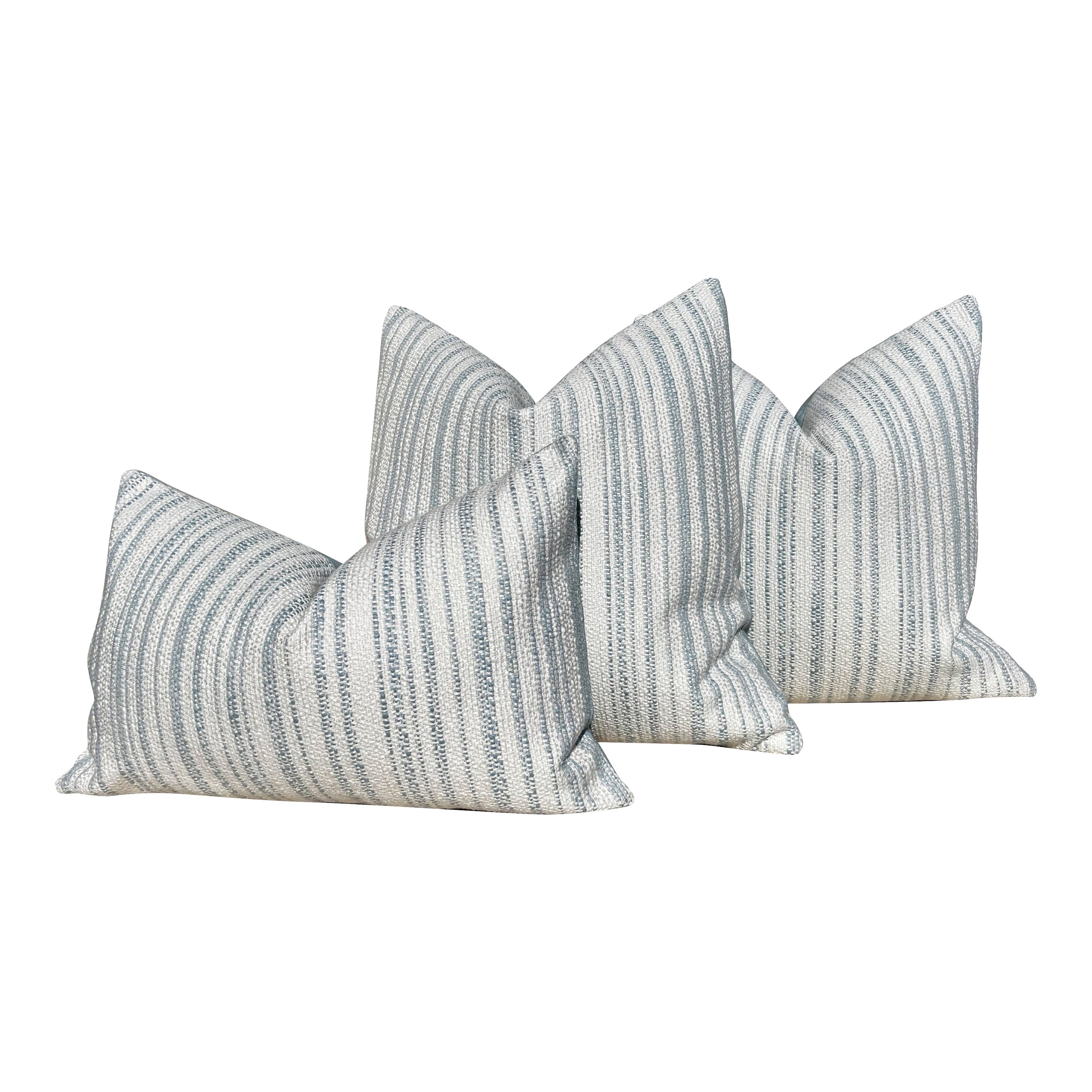 Thibaut Bellano Stripe Pillow Powder Blue. Lumbar Woven Striped Blue White Pillow Cover, Decorative Euro Sham, Designer Blue Accent Pillow
