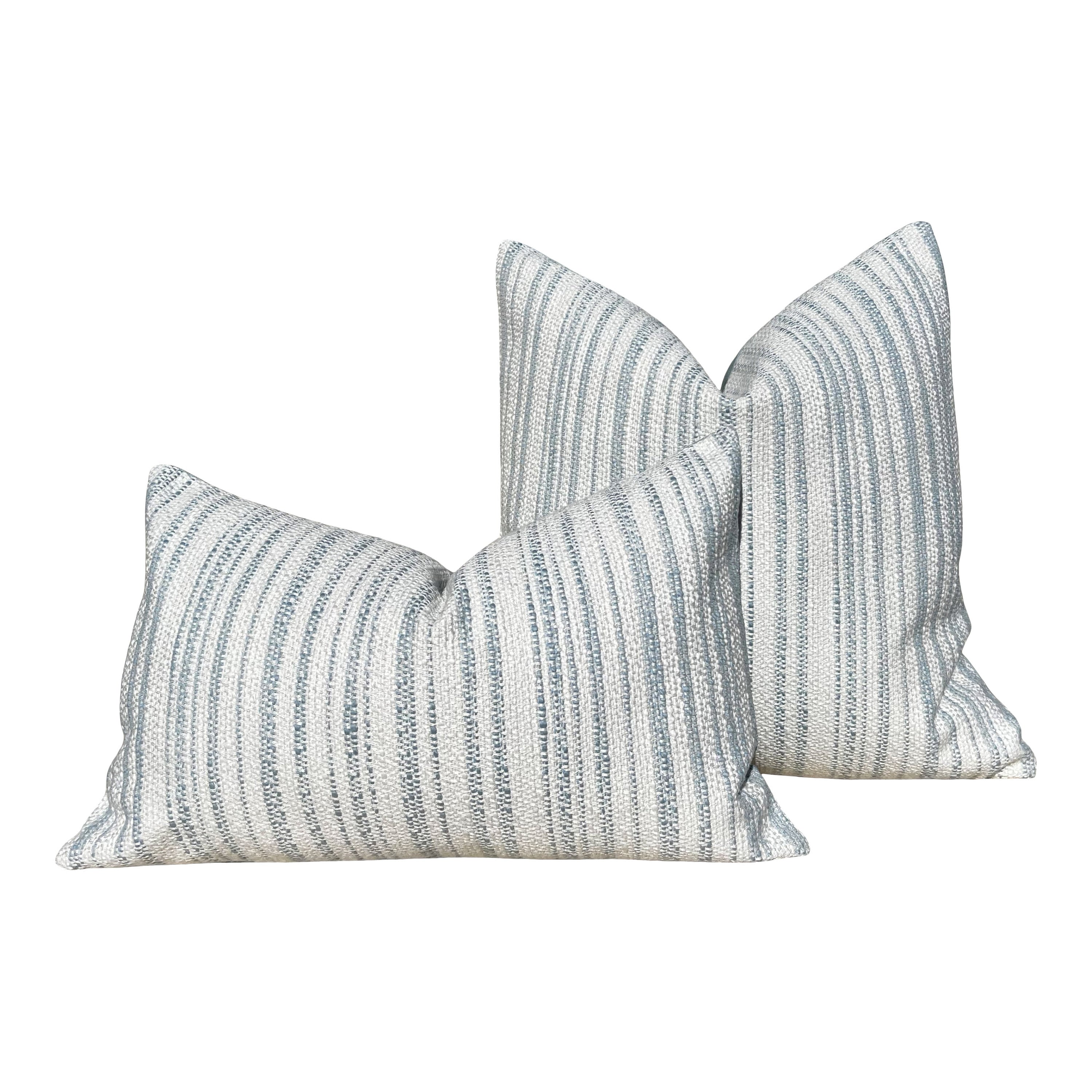 Thibaut Bellano Stripe Pillow Powder Blue. Lumbar Woven Striped Blue White Pillow Cover, Decorative Euro Sham, Designer Blue Accent Pillow