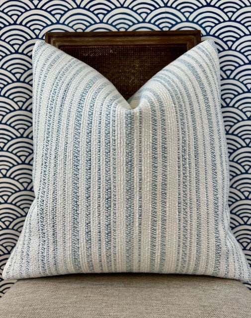 Thibaut Bellano Stripe Pillow Powder Blue. Lumbar Woven Striped Blue White Pillow Cover, Decorative Euro Sham, Designer Blue Accent Pillow