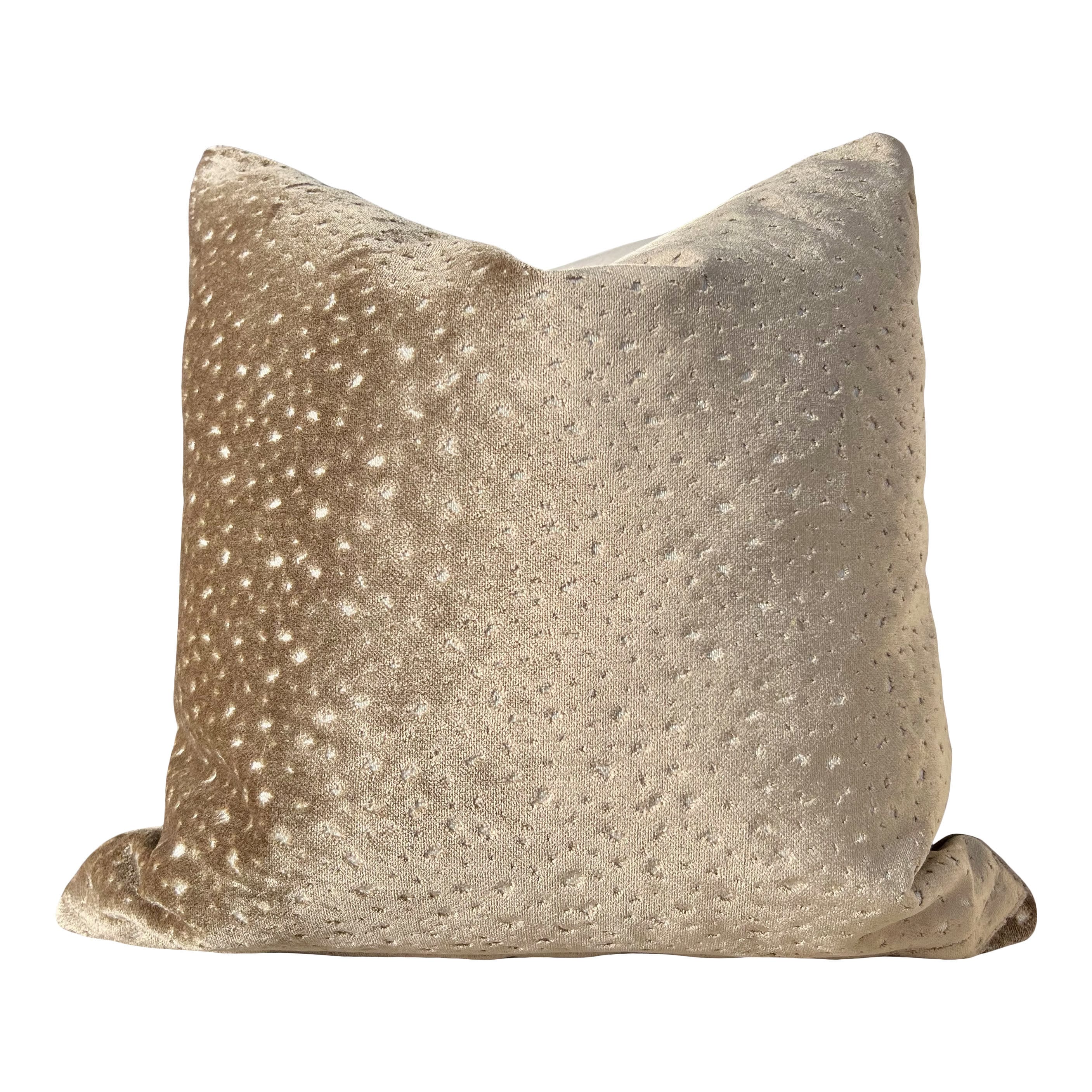 Designer Beige Spotted Velvet Pillow. Accent Lumbar Animal Skin Pillow Fawn Designer Velvet Long Lumbar Pillow Decorative Toss Throw Pillow