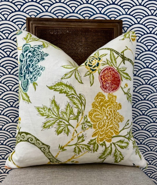 Schumacher Arbre Chinois Pillow in Meadow. Decorative lumbar Pillow. Decorative Accent Cushion Covers Green and Cream, Lumbar Throw pillow.